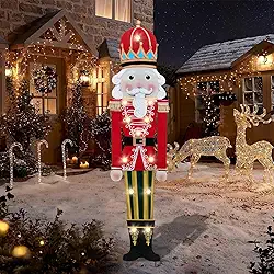 Afirst Estacas de quintal de Natal iluminadas decorações de Natal ao ar livre quebra-nozes de LED com coroa iluminada estacas de jardim de metal ao ar livre estaca de natal caminho de gramado