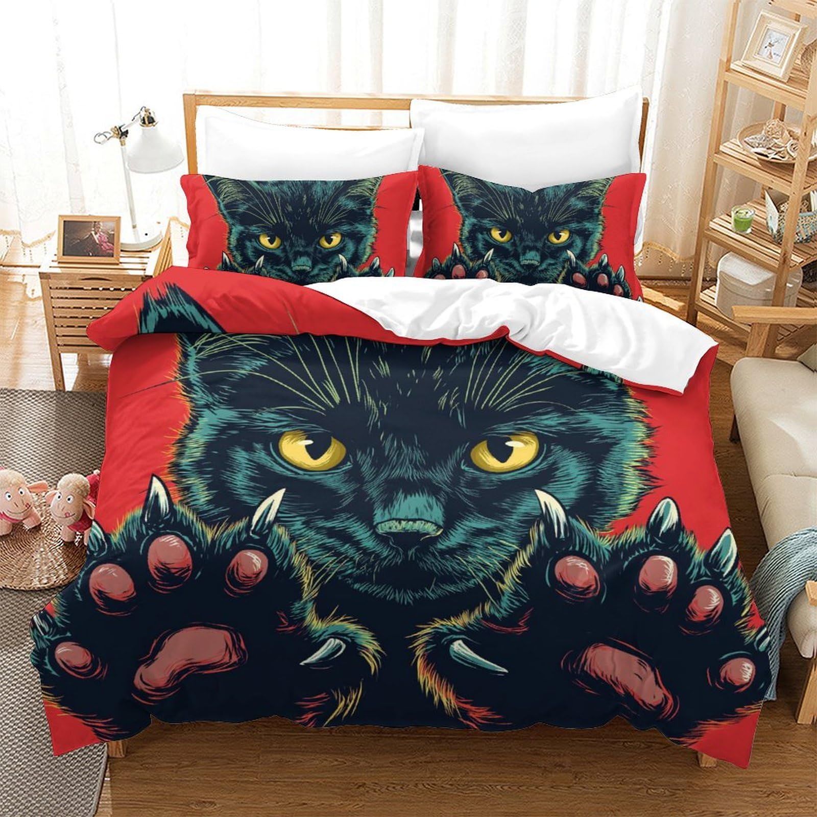 Housse de couette chat 200x200 anti-plis et facile à laver pour adolescent