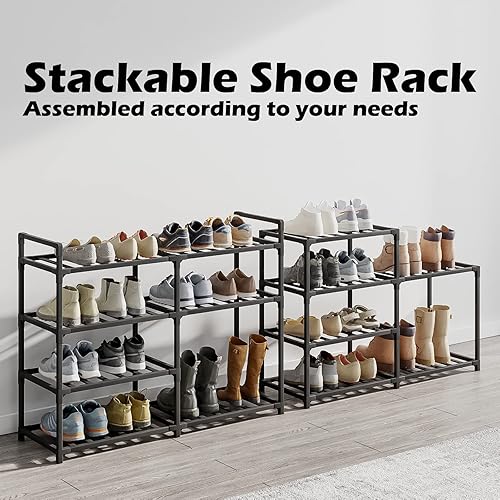 Miniatura 3 de Bambooster Zapatero apilable de bambú de 8 niveles organizador de almacenamiento para zapatos estante para armario entrada y pasillo negro