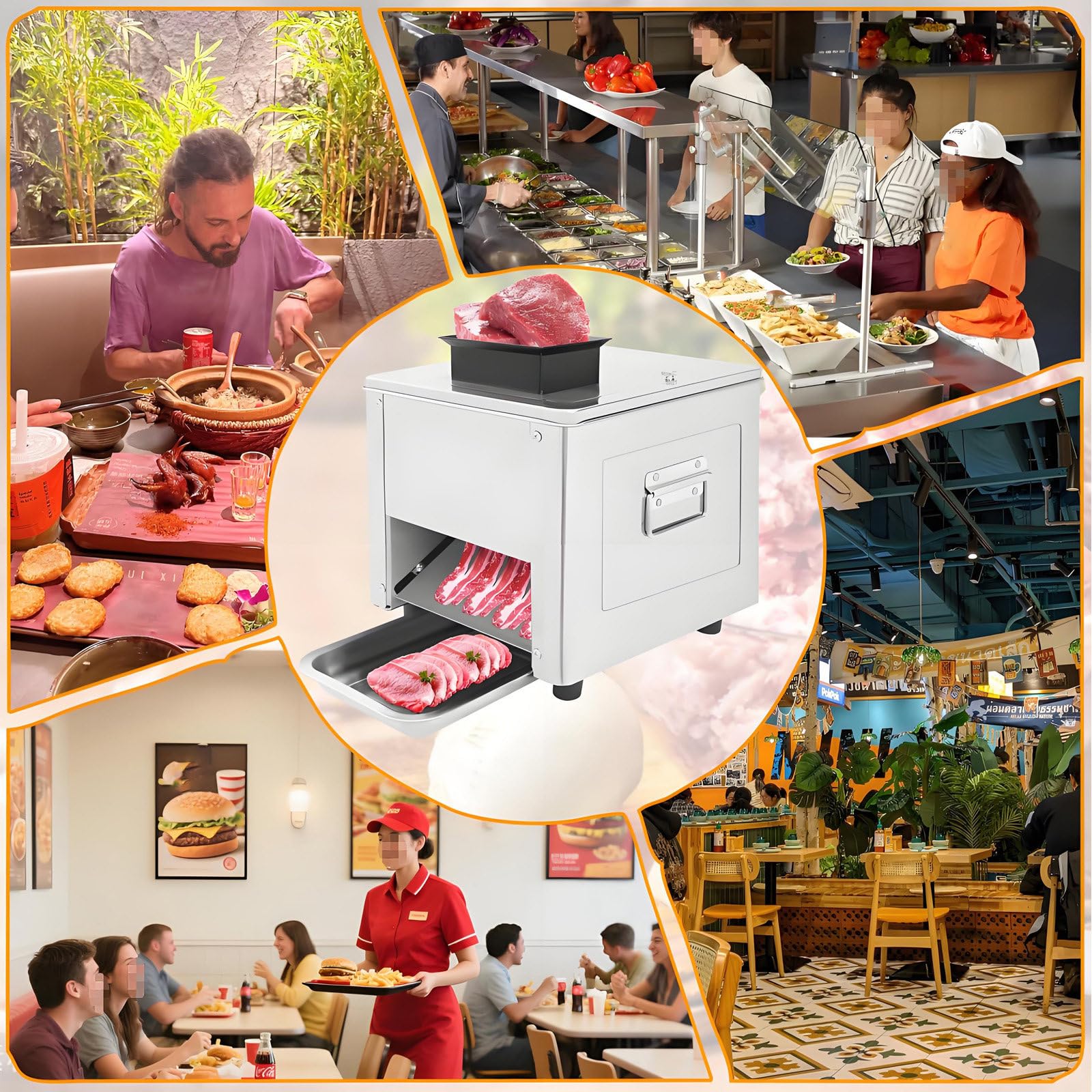 Affettatrice per Carne, trita e sminuzzatrice Professionale, affettatrice elettrica in Acciaio Inox da 850 W per Carne Fresca, trita e sminuzza, per fette, Strisce e cubetti. 7mm