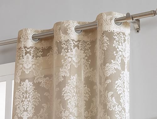 Miniatura 2 de LinenZone Par de 2 paneles de cortina de encaje de punto con parte inferior festoneada. Elegantes cortinas de encaje de granja para sala de estar,