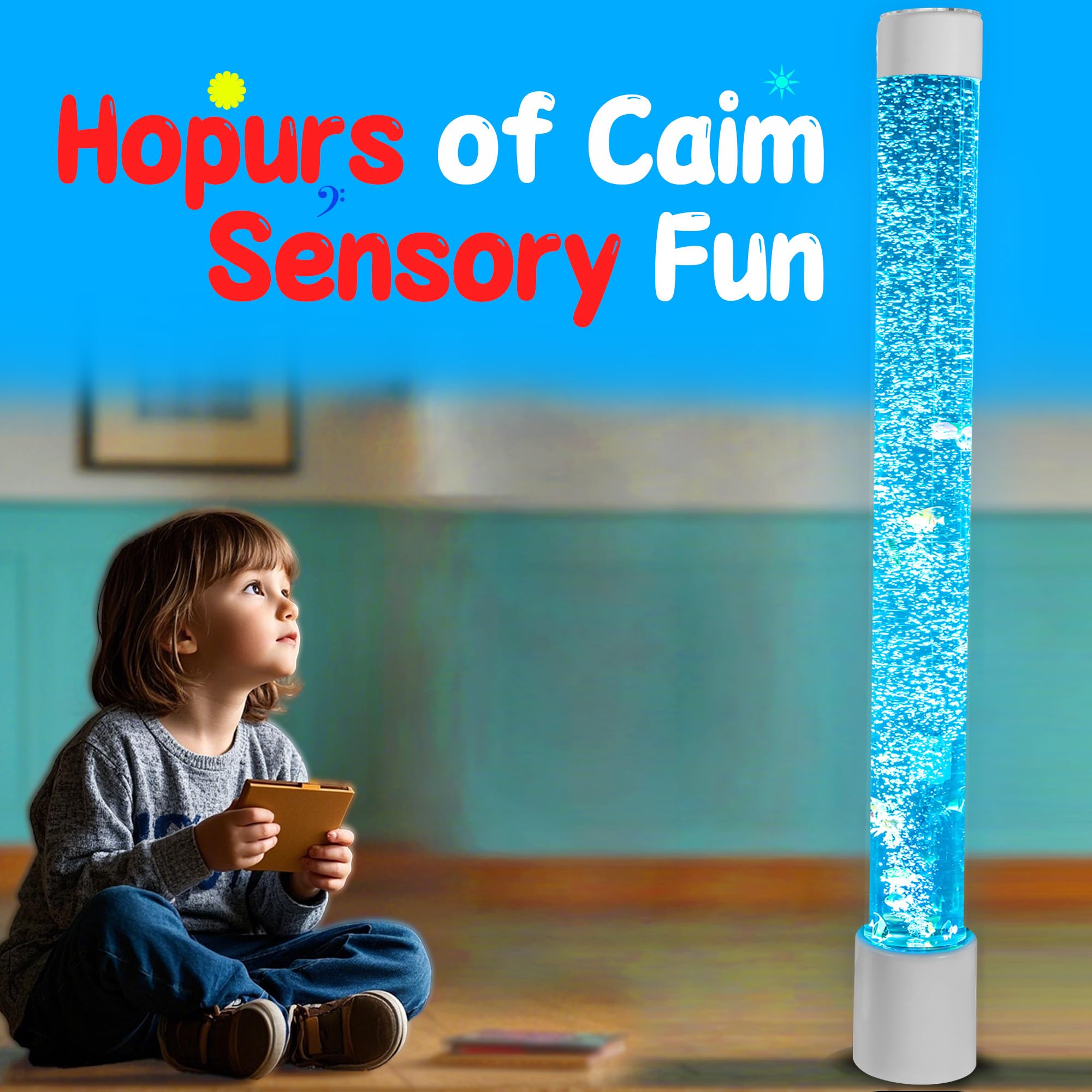 Tenmind Super Large Sensory Fish Bubble Tube Lamp with Remote Adjustable Wall Bracket 8 Color Changing Night Light — view 3