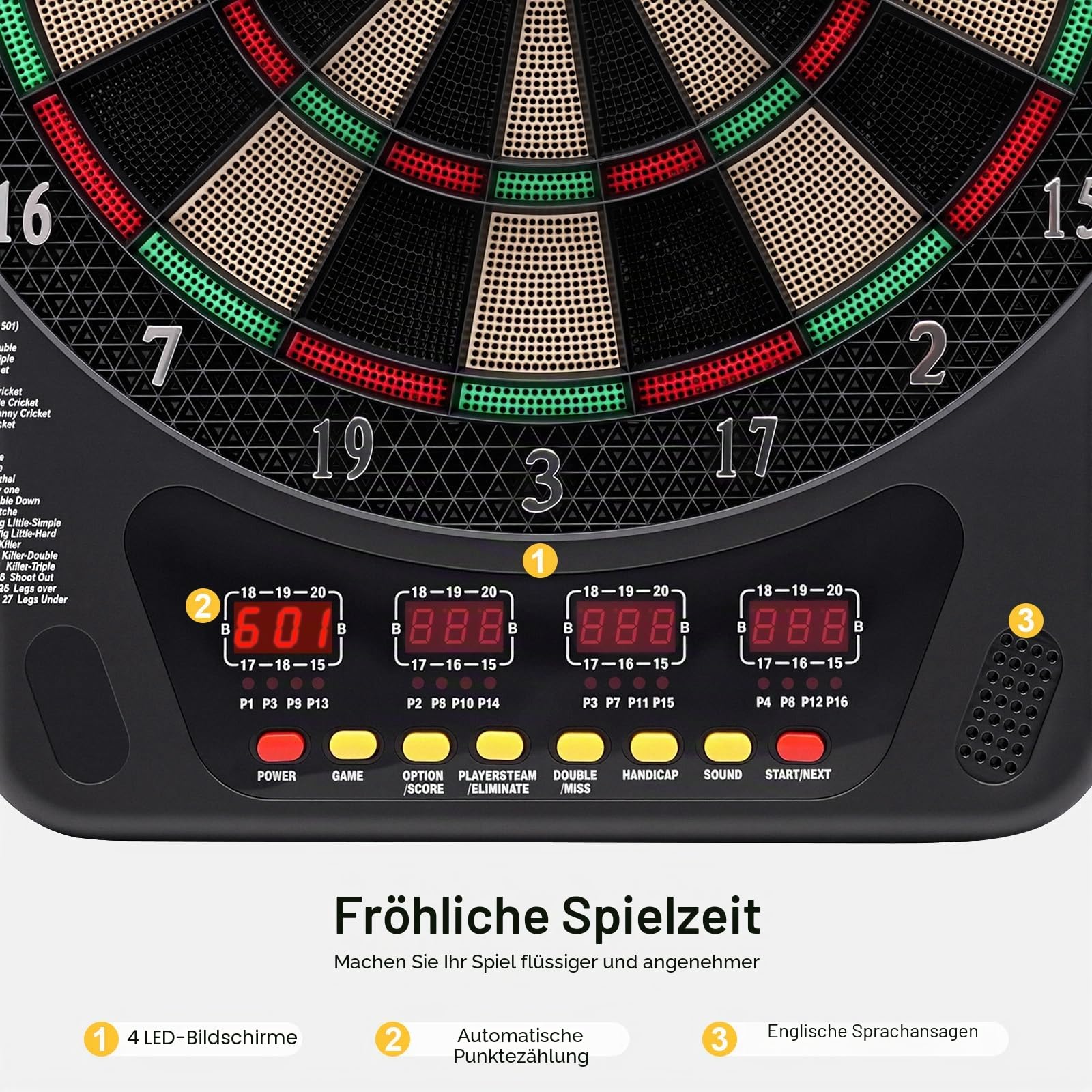 Elektronische Dartmaschine mit 27 Spielmodi bis zu 16 Spieler & Sprachansage für Kneipe Party und Zuhause