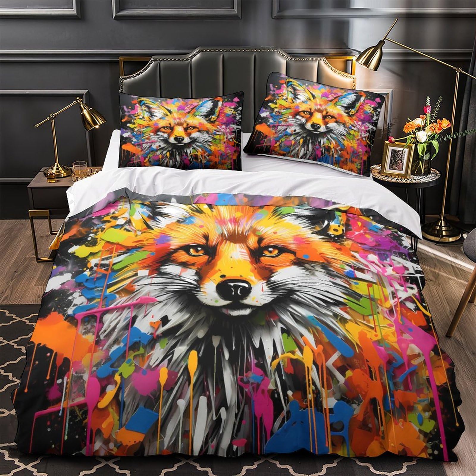 Housse de couette renard anti froissage et fermeture eclair cachee pour un lit king size parfait