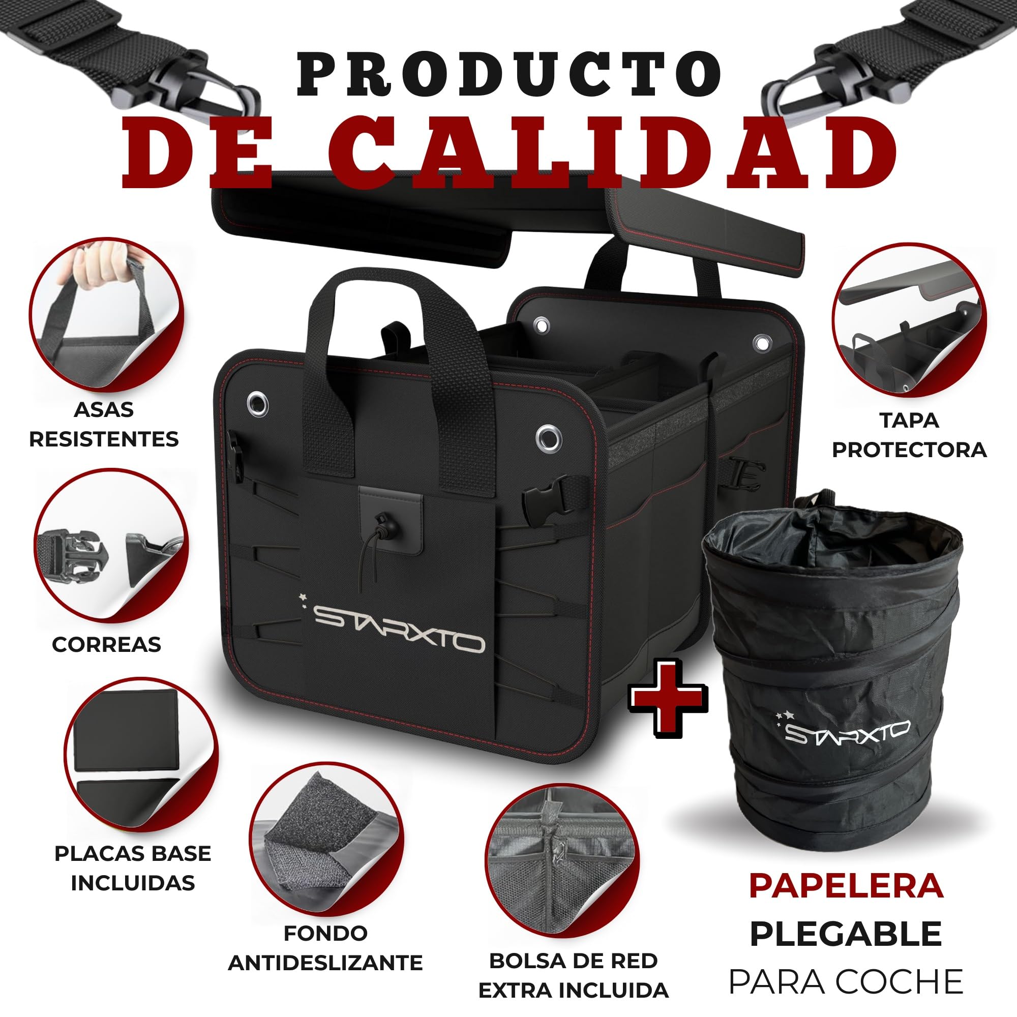 Organizador de Maletero Coches y SUV, Plegable con Tapa, Ajustable, 2 en 1 Set - Caja Maletero - Bolsa Maletero Coche - Organizador Coche Maletero - Caja Plegable