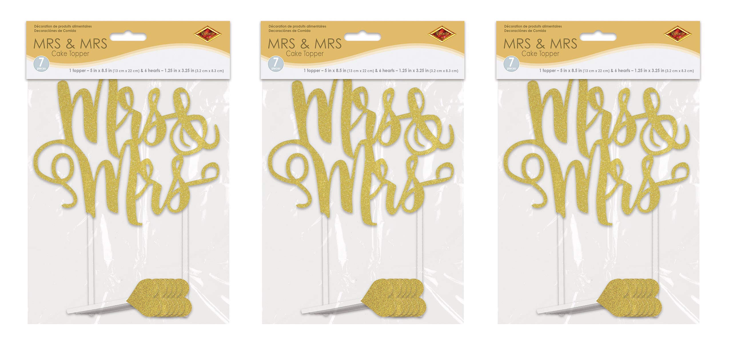 Beistle Cake Topper 53475 Tortenaufsatz and Mrs, 3-teilig, Papier, Gold/Weiß