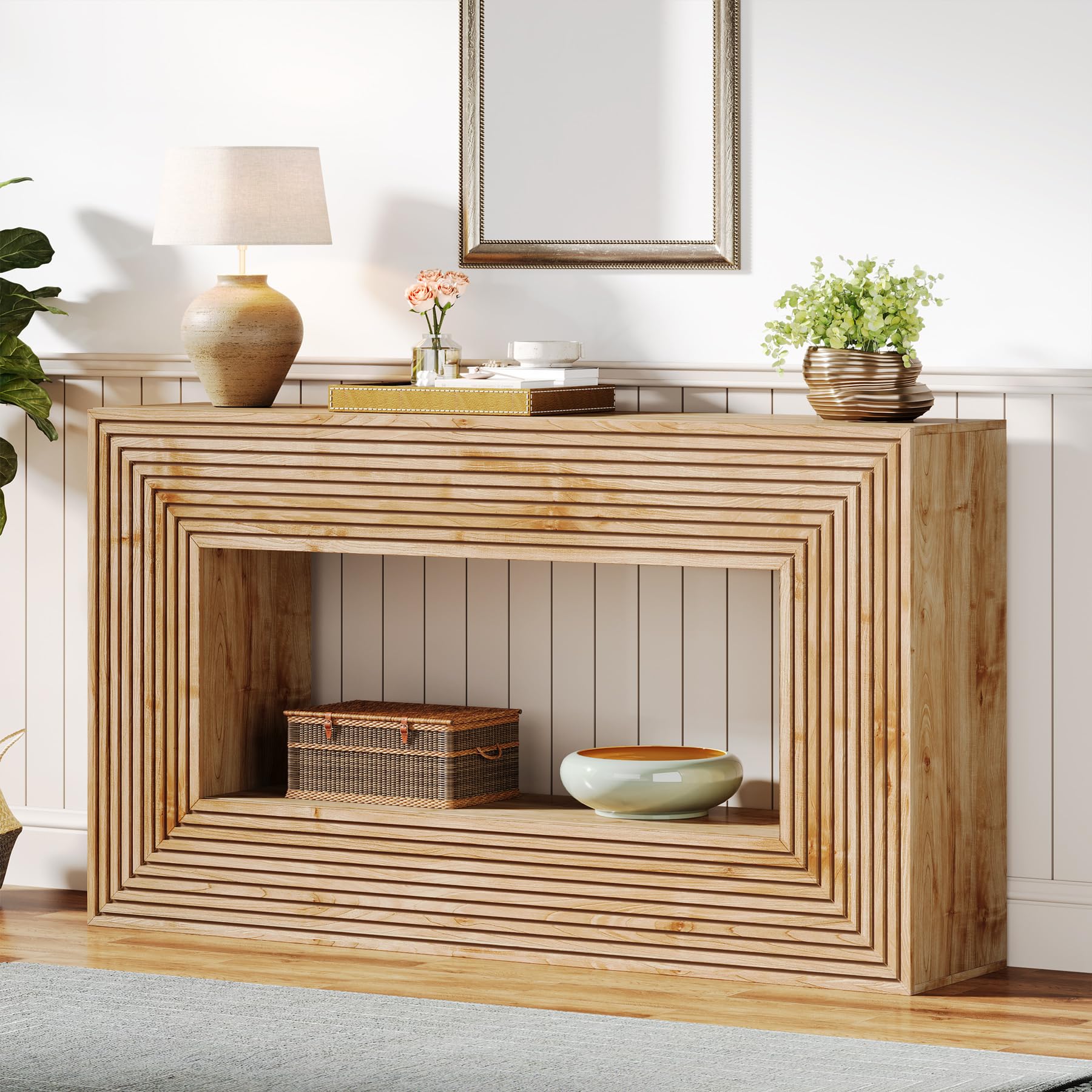 Tribesigns Agriturismo - Tavolo consolle 150 x 30 x 83 cm, per corridoio, mobili da corridoio, tavolino sottile con stoccaggio, divano in legno per ingresso, corridoio, soggiorno, naturale