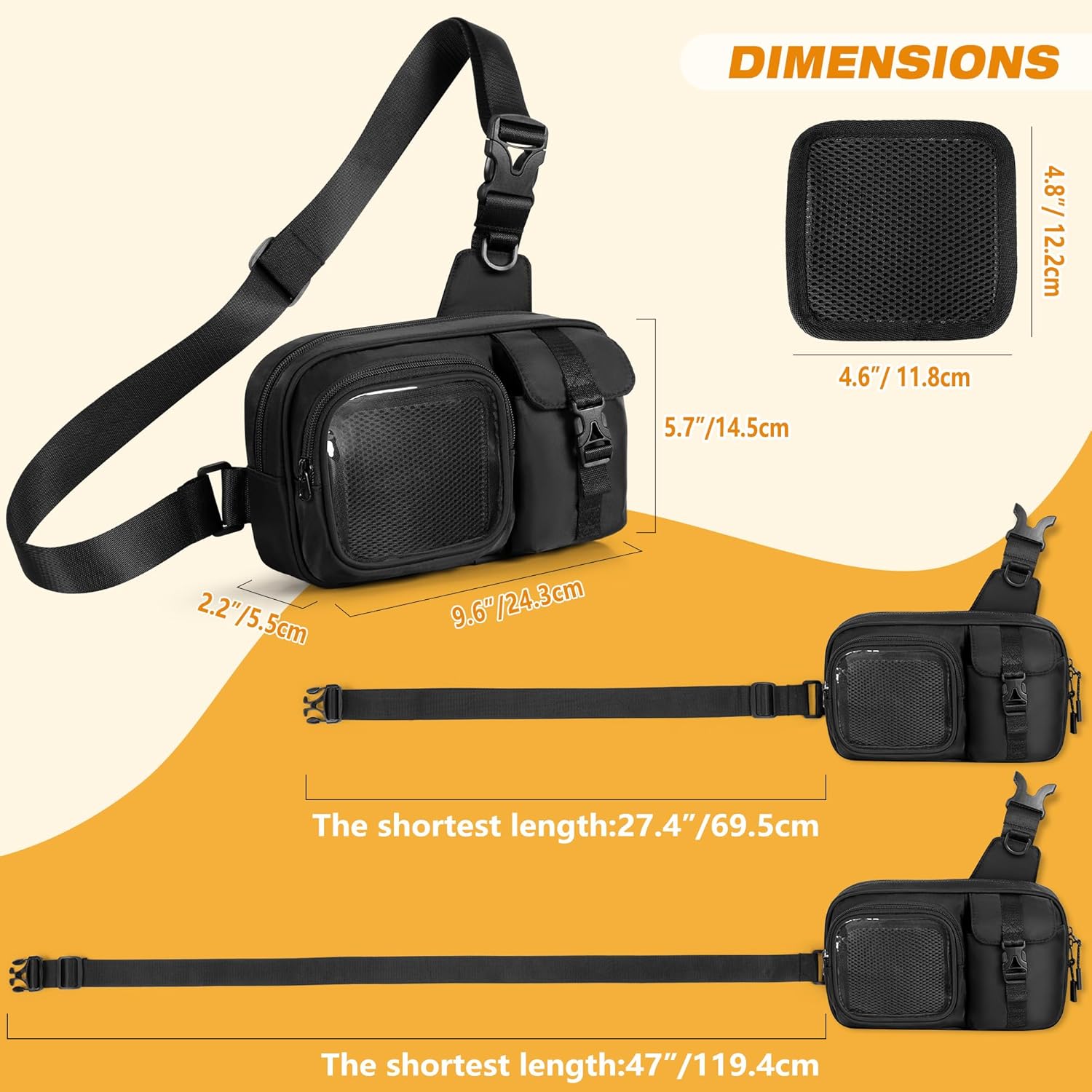 Ita Chest Pack Pin Display Bag with Insert, Ita Sling Bag for Women, Black Pin Trading Purse for Travel Concert - Image 6