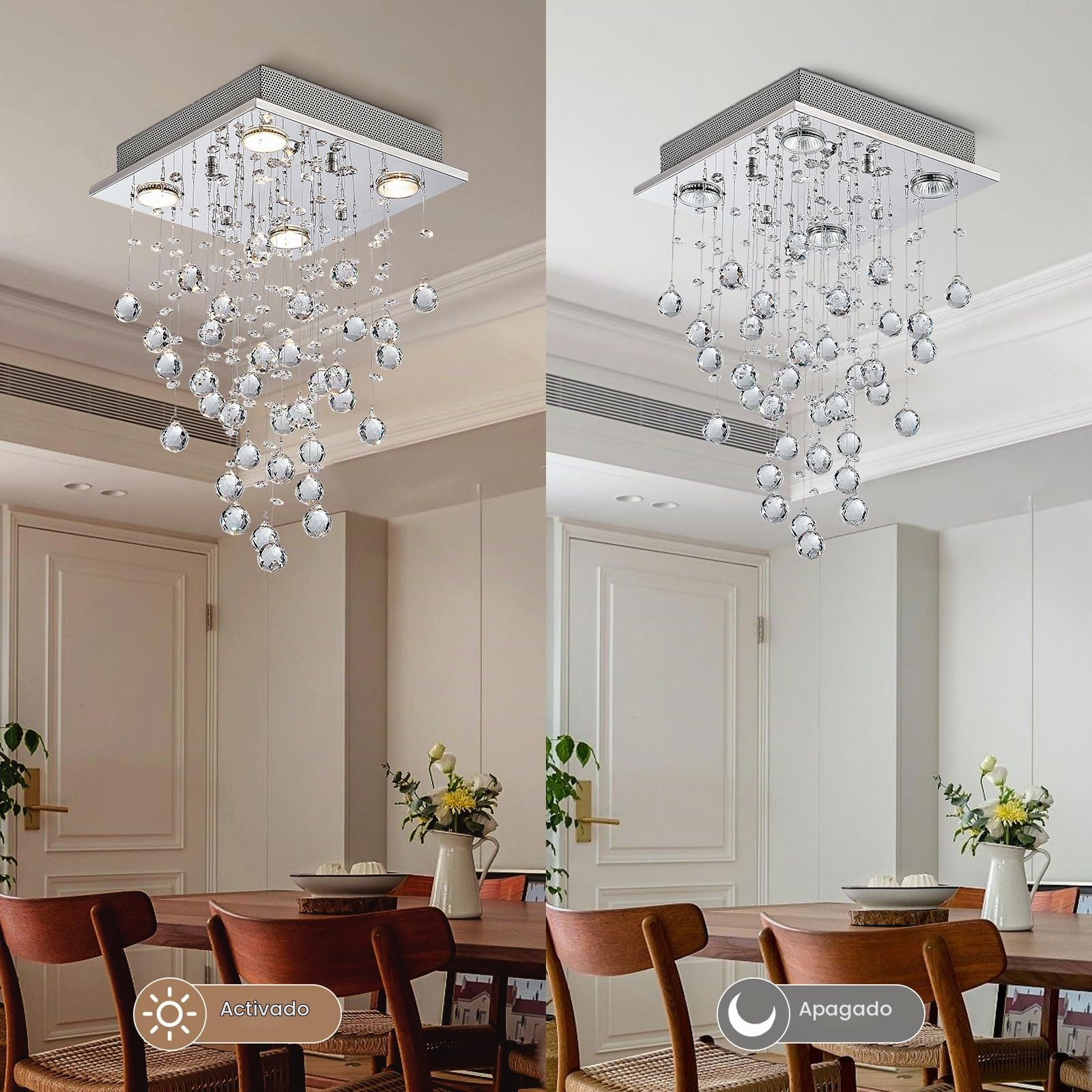BESTIER Cristal moderno Raindrop Araña Iluminación Montaje empotrado Lámpara de techo de techo Lámpara colgante para el comedor Cuarto de baño Dormitorio Sala Diámetro 30 cm Altura 50 cm