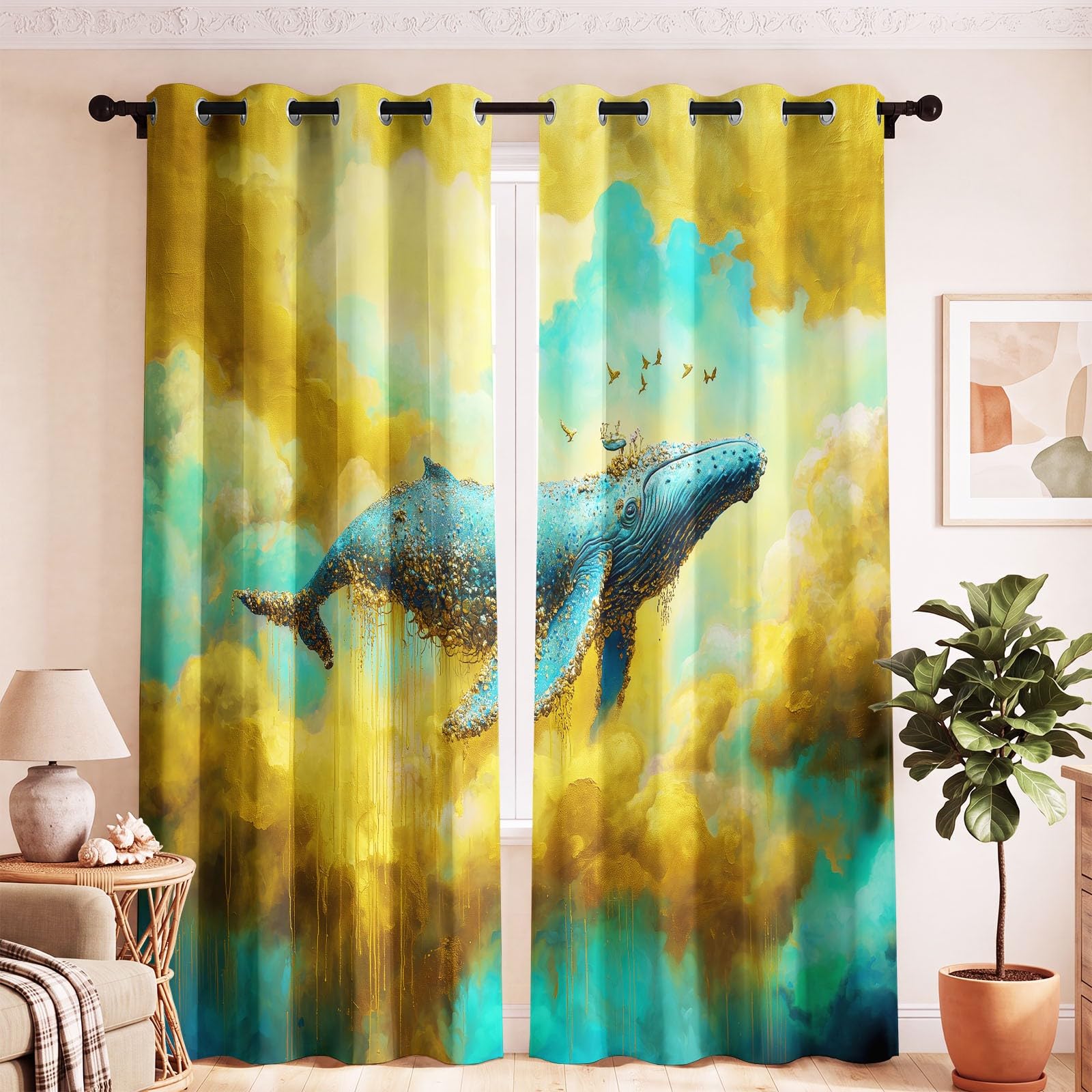 Générique Rideau Occultant Fantaisie Naturel Salon Moderne Thermique Isolant Anti Froid Polyester 2 Pièces 135 x 245 CM Rideaux De Fenêtre Animal Nuage pour Chambre Cuisine Décoration