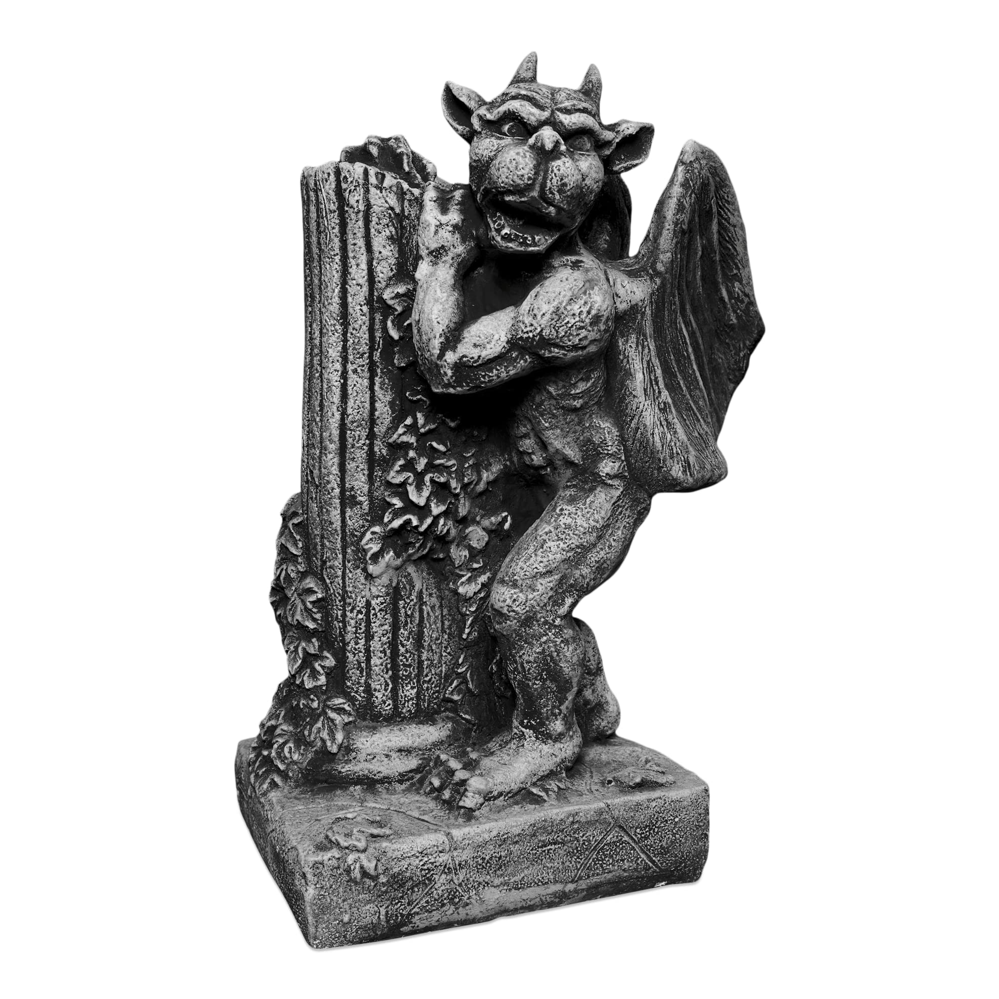 gartendekoparadies.de Gargoyle with column, stone figure, H. 45 cm, 18 kg, gray, frost-proof made of cast stone for outdoor use