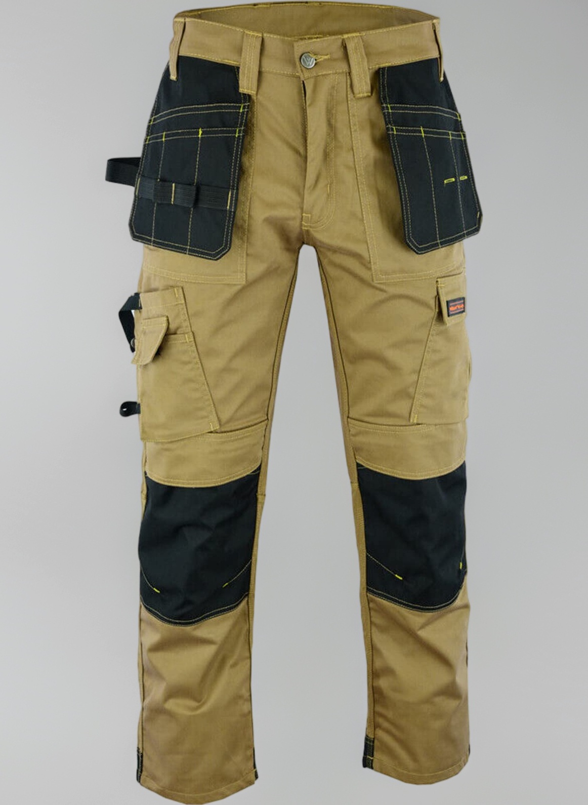 WrightFits Men Pro Builder Work Trousers Black & Grey - Heavy Duty Safety Combat Cargo Pants - Multi Pockets - Knee Pad Pockets - Triple Stitched - Durable Workwear (28W to 48W)