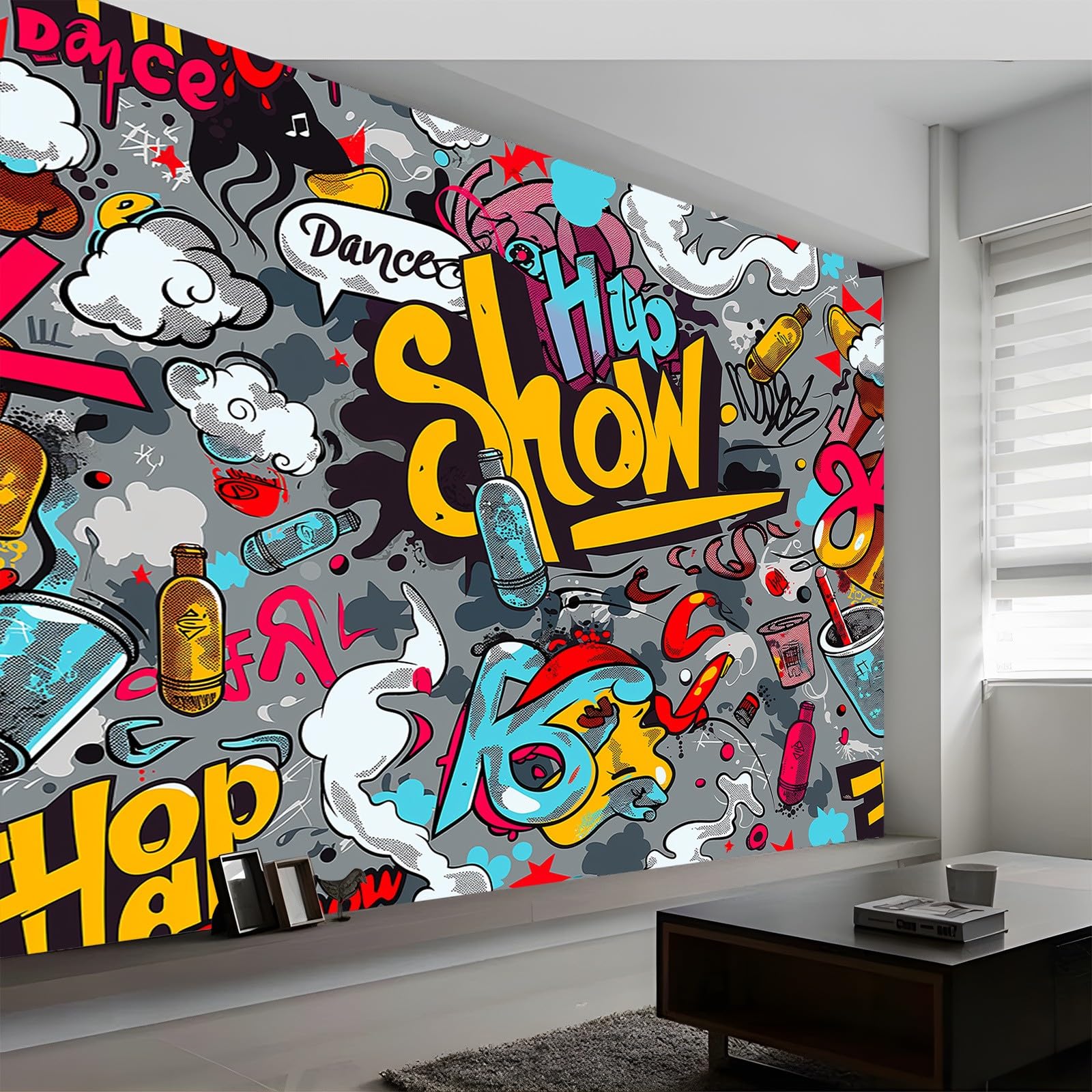 Arte Di Strada Dei Graffiti Del Fumetto Fotomurale - 250 x 175 cm Moda Fotomurali for Living Room, Bedroom, Office - Spettacolo Di Danza Hip-Hop Con Graffiti Carta da Parati