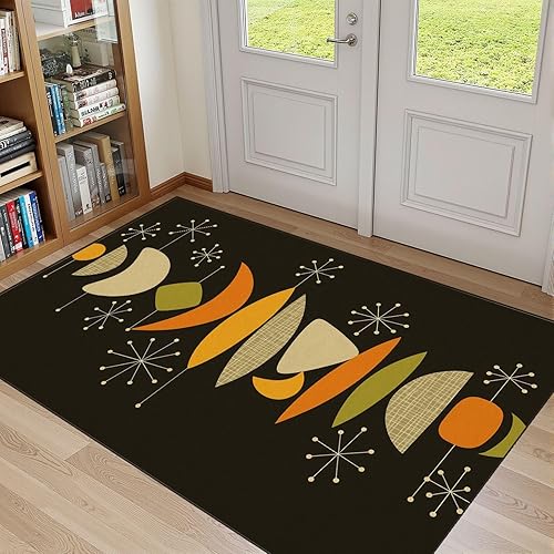 Miniatura 9 de 32"x 48" Orange Bathroom Rugs Washable Rug Entryway Rug 70 s Retro Boho 60s 70s Aesthetic Style Area Rugs Door Mat Welcome Mat Kitchen Mats for