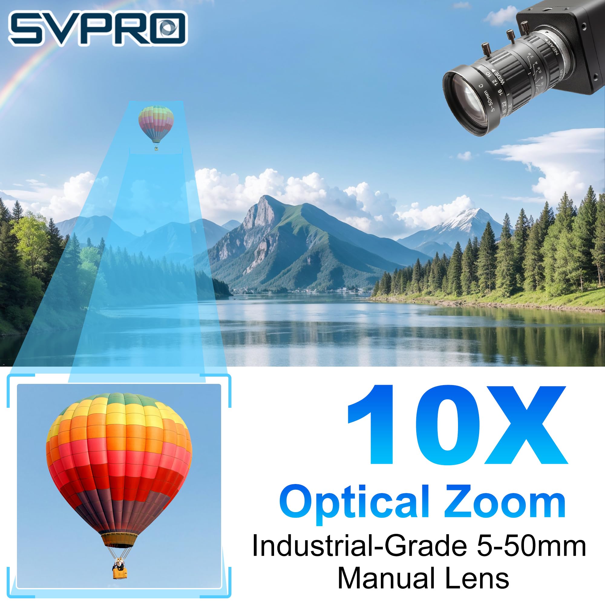 Svpro Webcam da 12 MP, USB 3.0, ad alta velocità, 1080p/230fps, 4K/60fps, messa a fuoco manuale, con obiettivo zoom da 5-50 mm, fotocamera UVC per Windows, Linux, Mac, Android