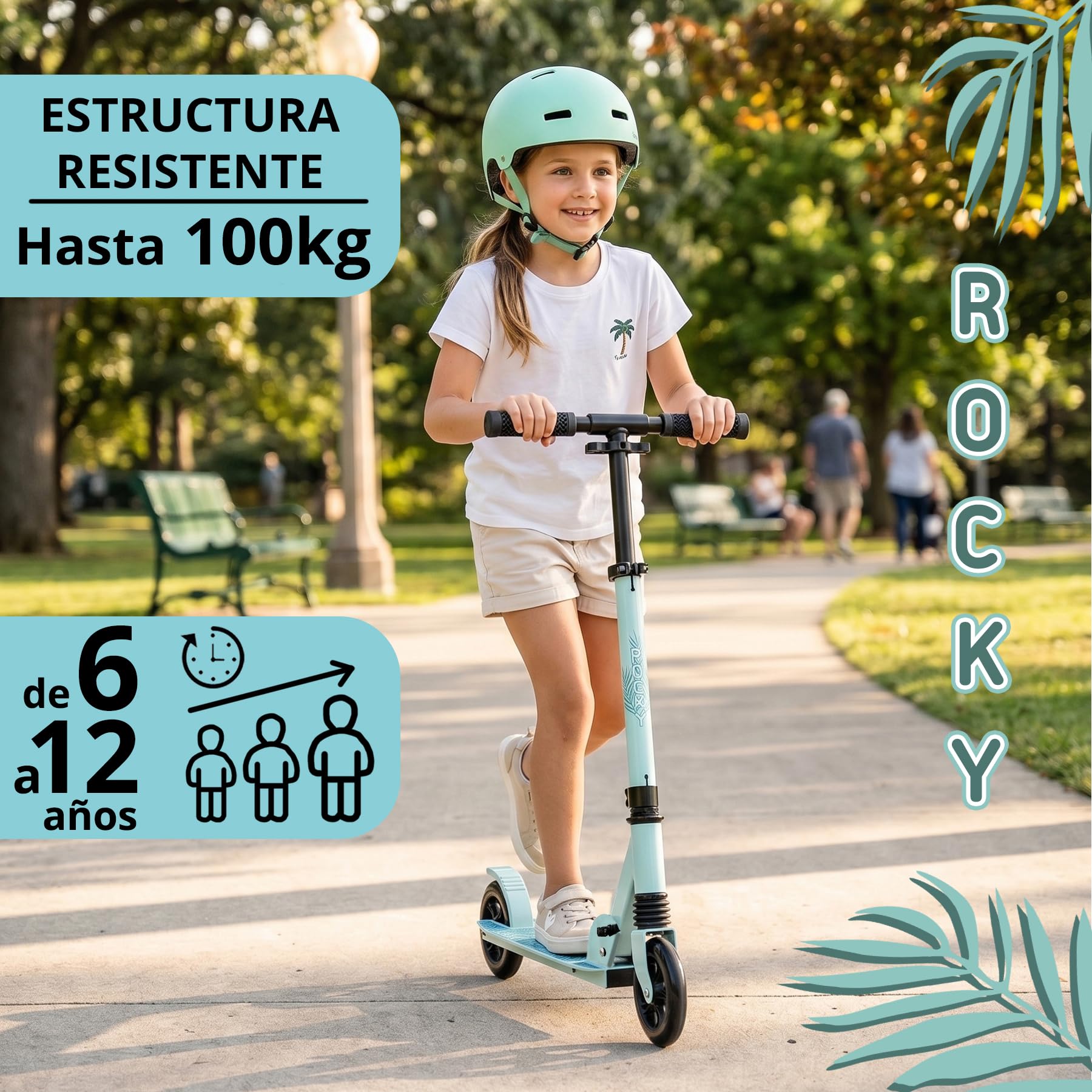 Twinly Patinete Infantil Plegable 2 Ruedas Rocky | Manillar Ajustable, Freno Trasero, Hasta 100 kg, 2 Ruedas