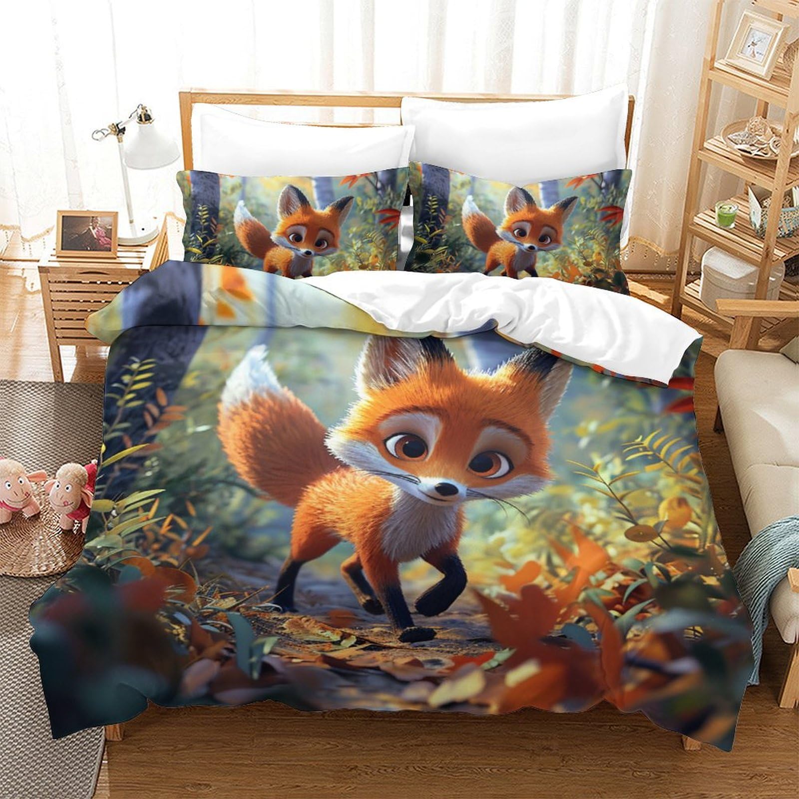 Housses de couettes 3 pièces microfibre respirante et douce renard 3D