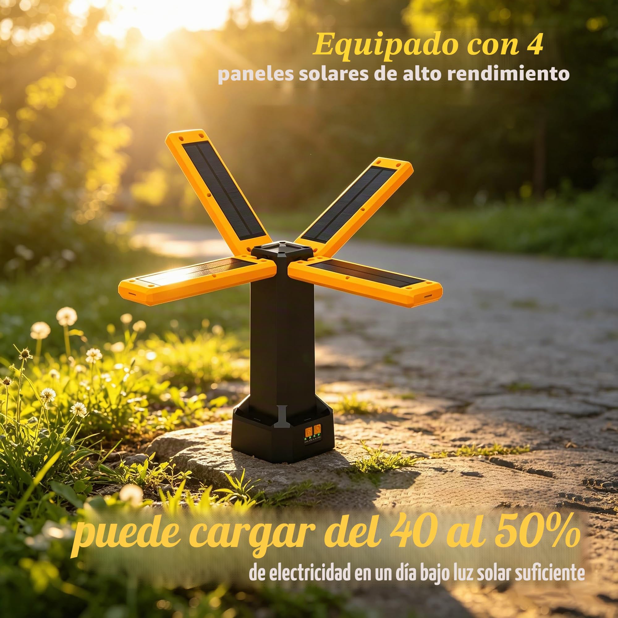 Foco Led Portátil Solar con Tripode Portatil, Foco Recargable de Bateria 13200 mAh, Luz de Trabajo Llevada Regulable de Forma Continua, Blanco/Cálido/Blanco Natural/ROJO (SOS)