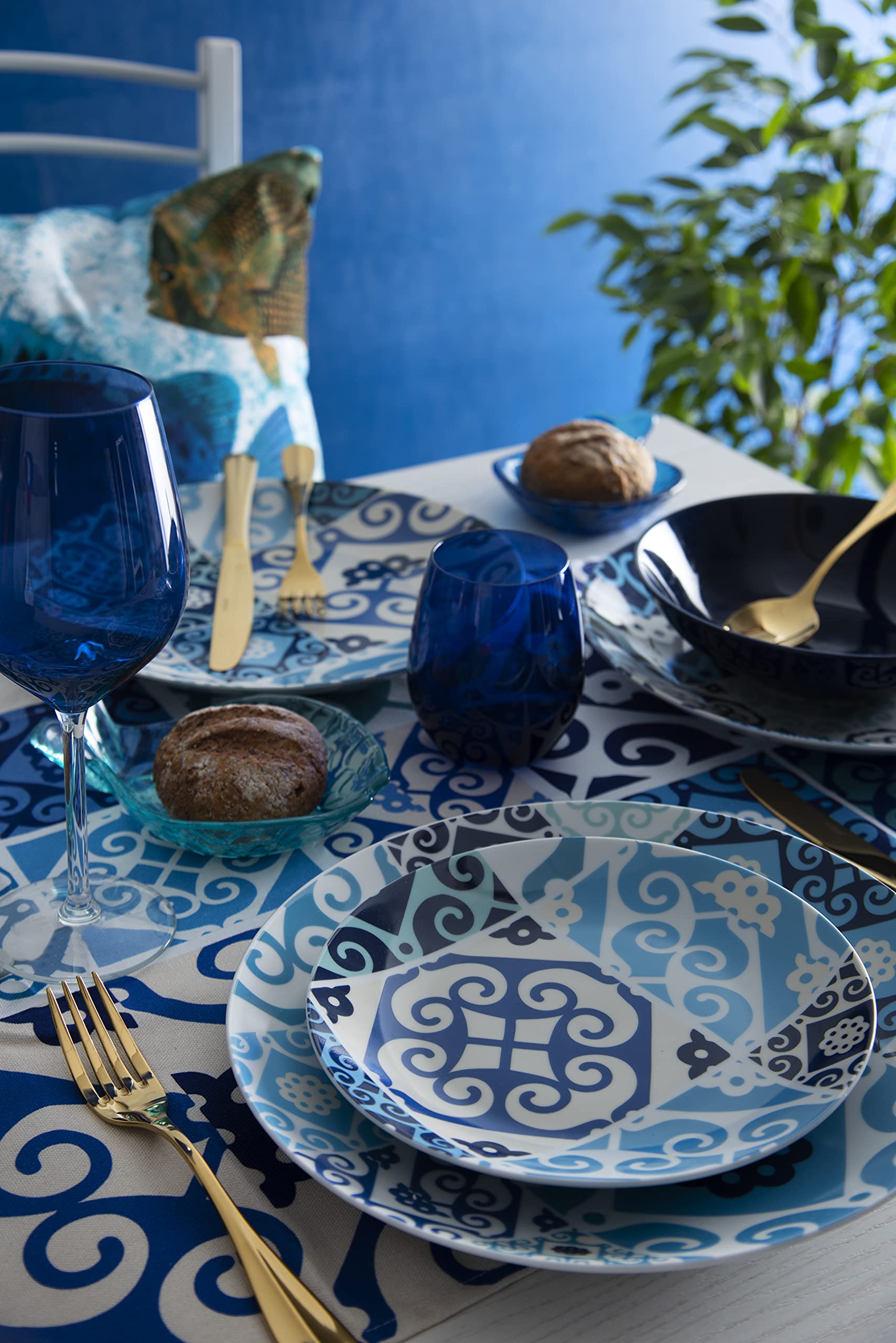 Excelsa Maiolica Blue Table Runner, 100% Cotton, 140 x 45 cm, Cm. 45 x 140 - Image 3