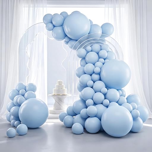 RUBFAC Blue Balloons 129pcs, Pastel Light Blue Balloon Different Sizes 18 12 10 5 Inch for Garland Arch Kit, Gender Reveal Baby Shower Birthday Wedding Easter Party Decoration