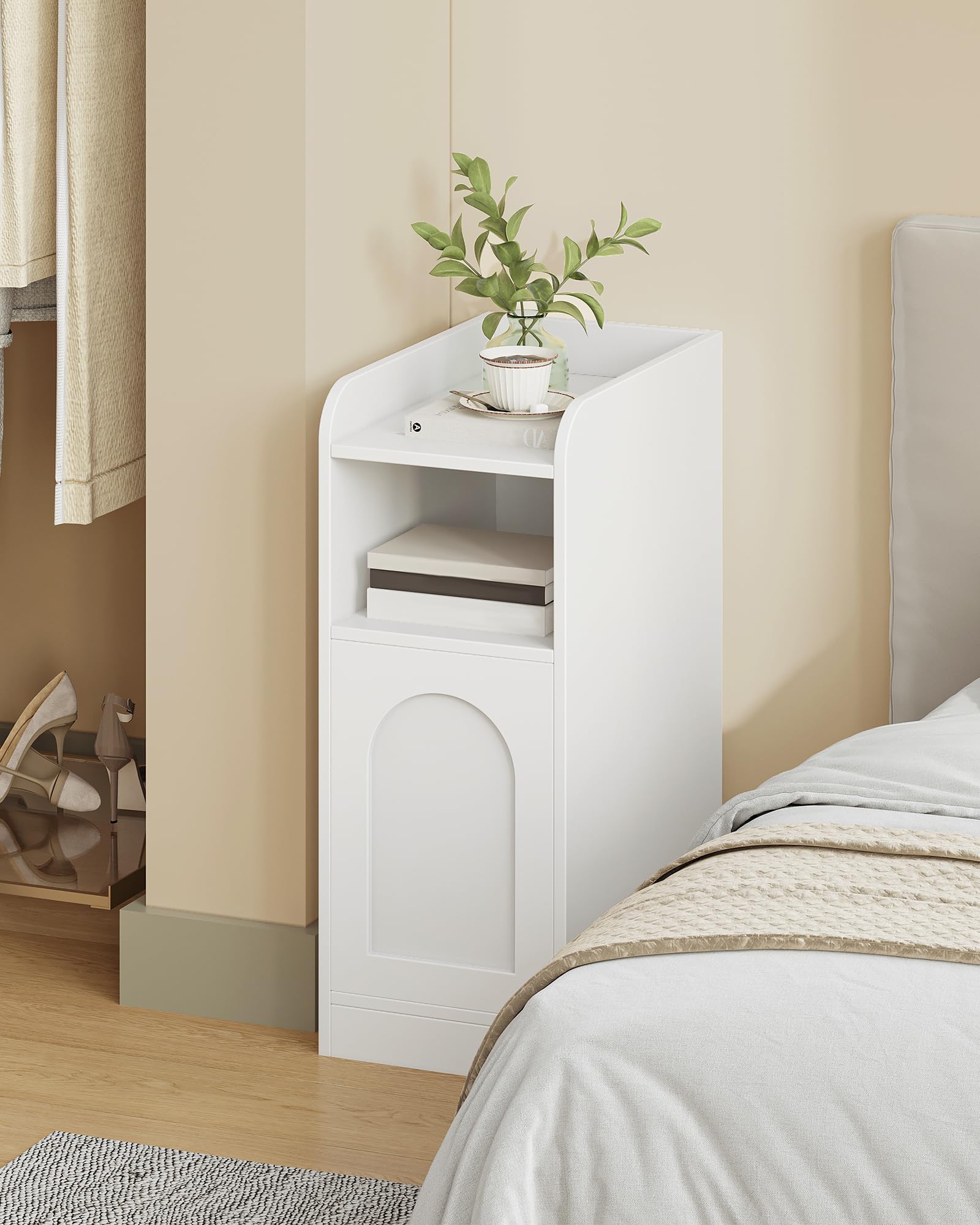 Hzuaneri Table de Chevet, Table d'Appoint Étroite avec 1 Porte d'Armoire