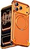 OATSBASF Frameless Case for iPhone 17 Pro Max, Sleek Minimalist Protective Shock Absorption Aerospace Grade Shell with 360° Rotating Kickstand, Leather-Orange