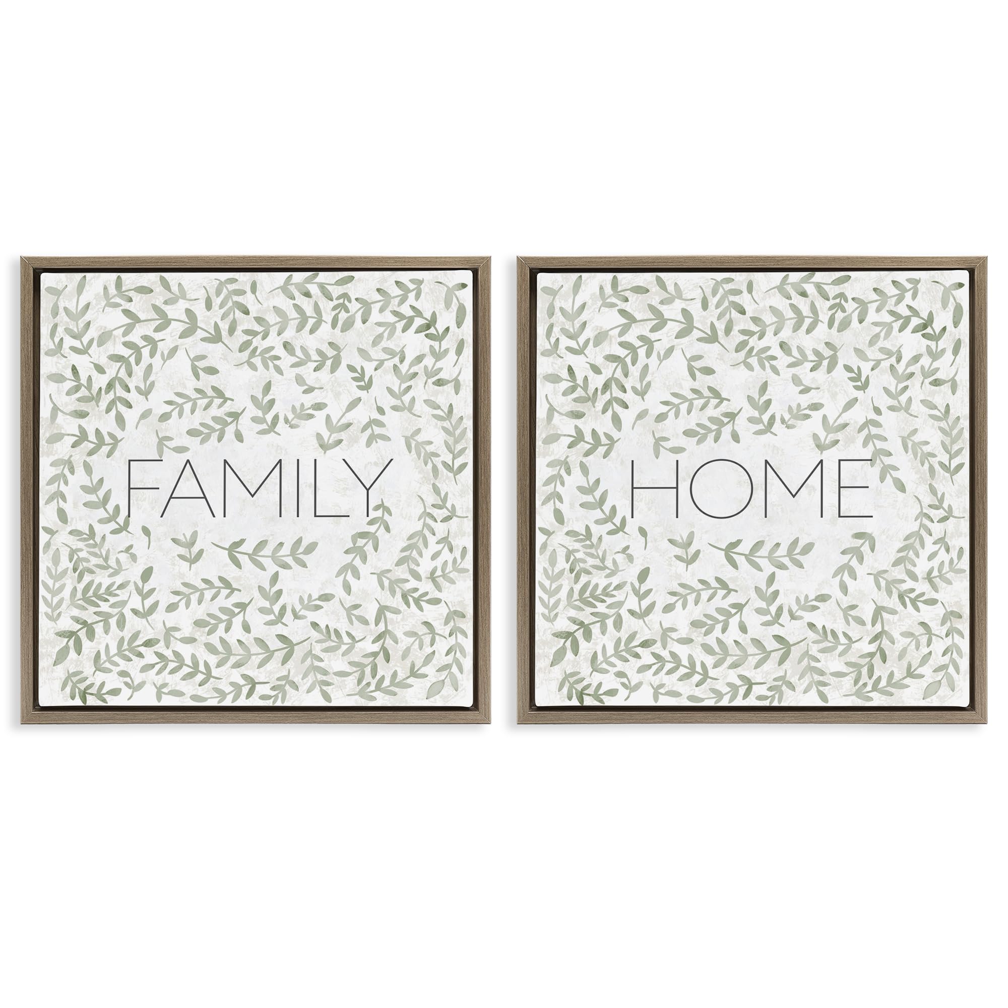 Stupell Industries 'Curved Ivy Sprigs Phrases', 2pc Floating Frame Art Set 2, Brown, 25 x 25, Ready to Hang Picture Décor, USA Made, By Artist SD Graphics Studio