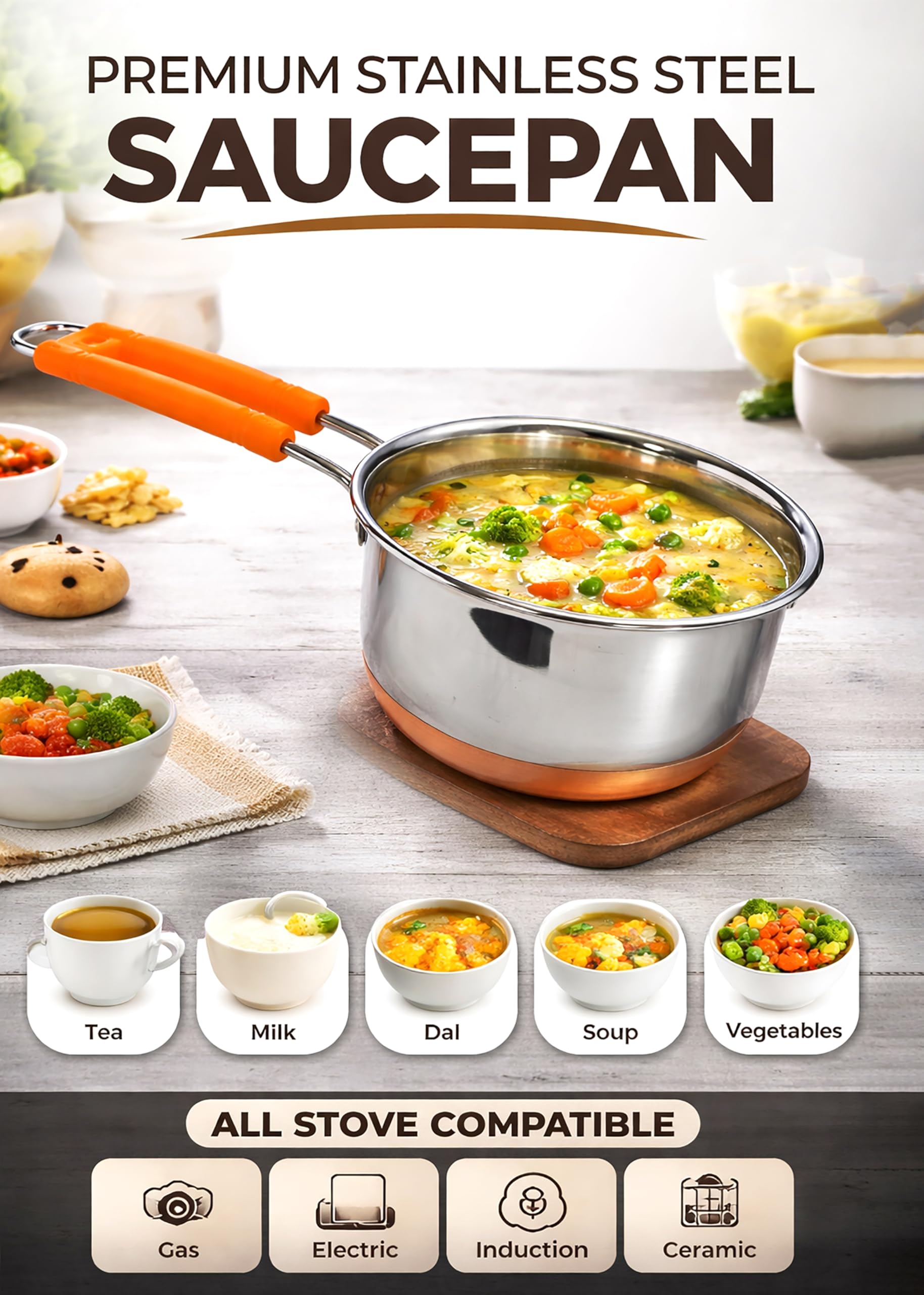 Stainless Steel Sauce Pan - 2L with Copper Base -3