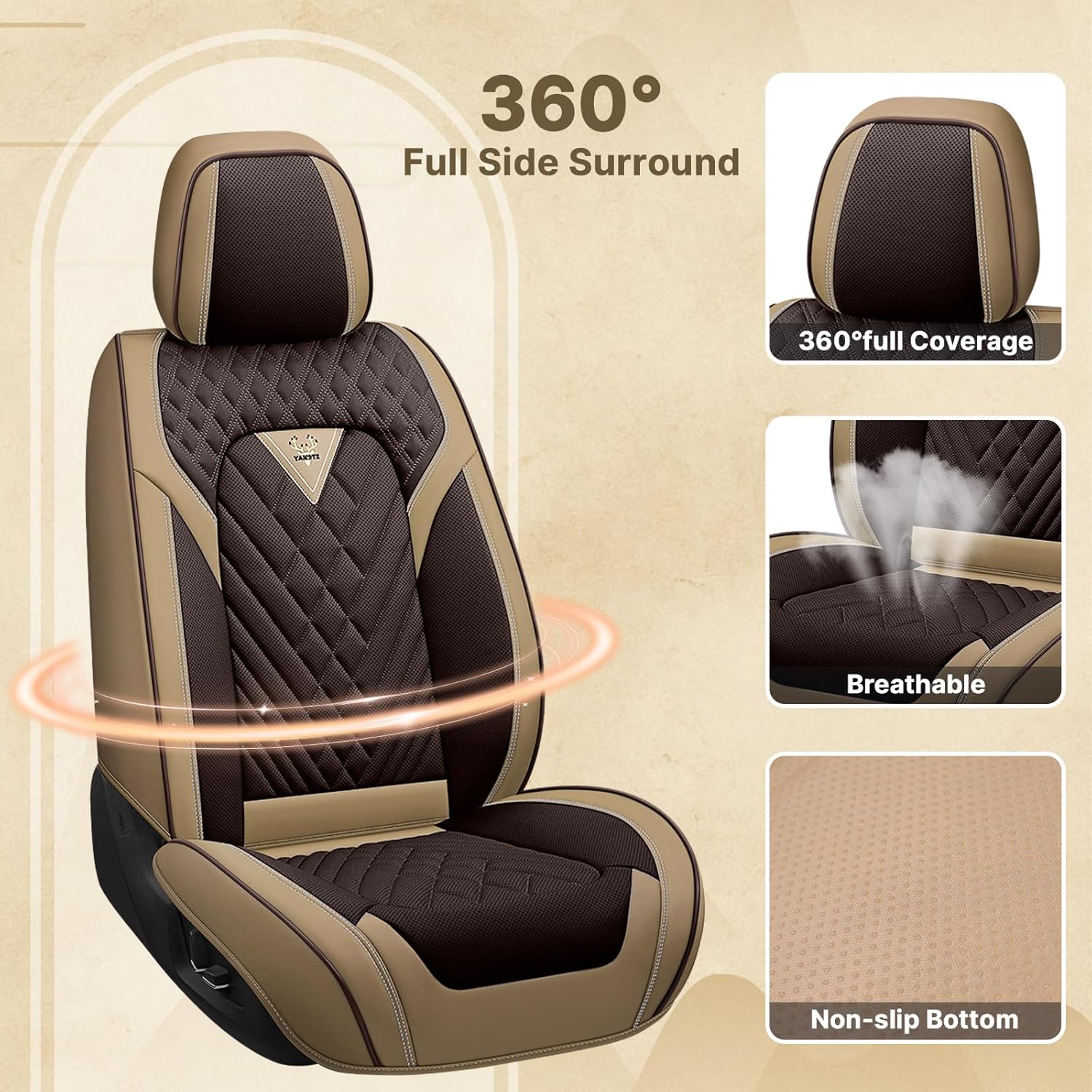Fit for Ford F150 2009-2026 Seat Covers, Fashion Sport Seat Cover with Waterproof Leather, Airbag Safe Design Seat Protector (2 Front Seat Standard, Brown Coffee)