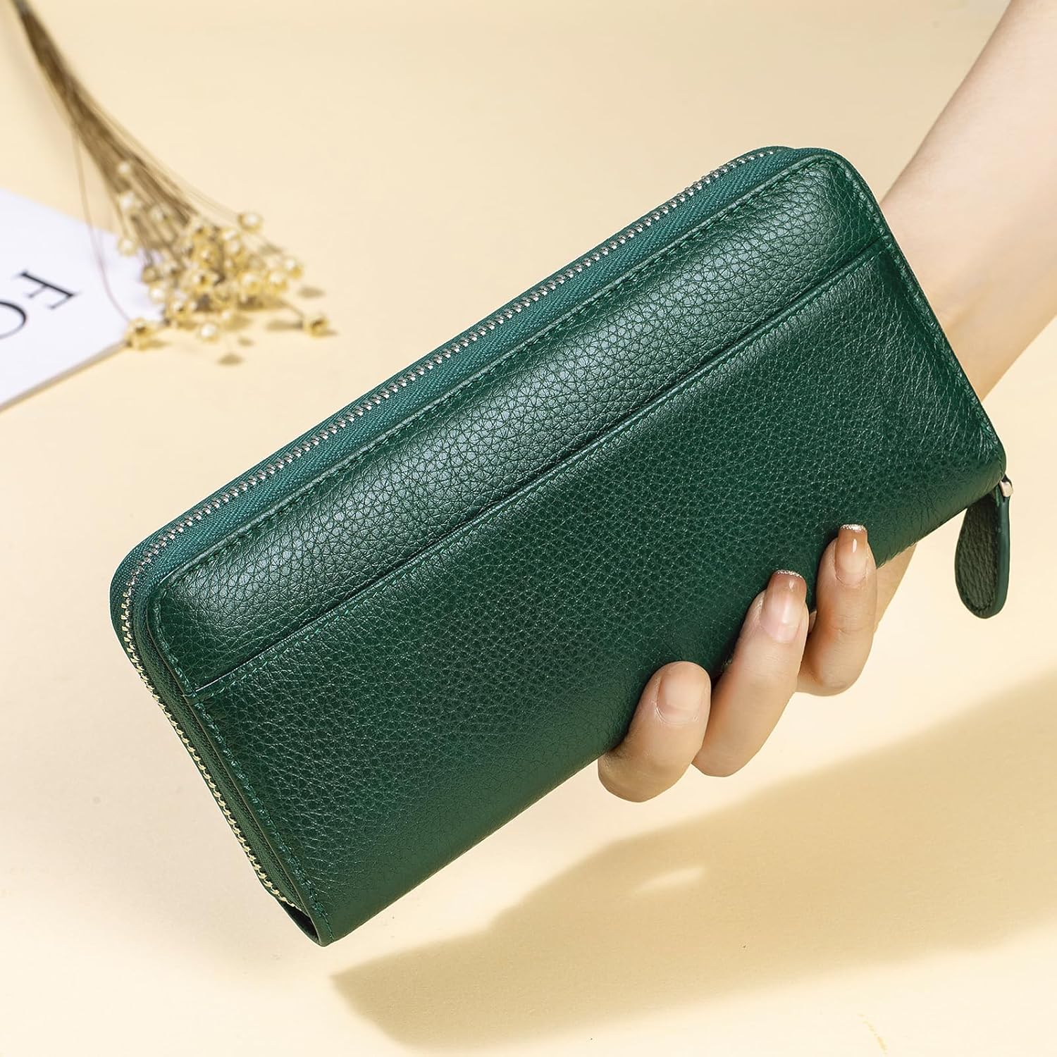 RFID Blocking Womens Zipper Wallet Leather Large Capacity Billfold Clutch Zip Around Wallets for Women - Image 8