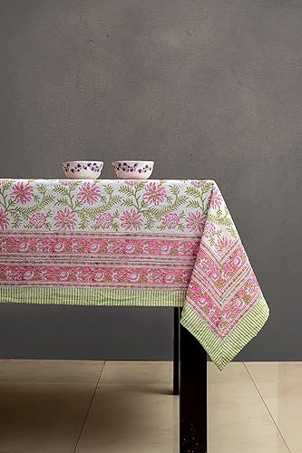 ABHOOH Mantel de otoño, estampado a mano, rectangular, floral, color rosa, para cocina, comedor, lino, Acción de Gracias, Navidad, boda, mantel de