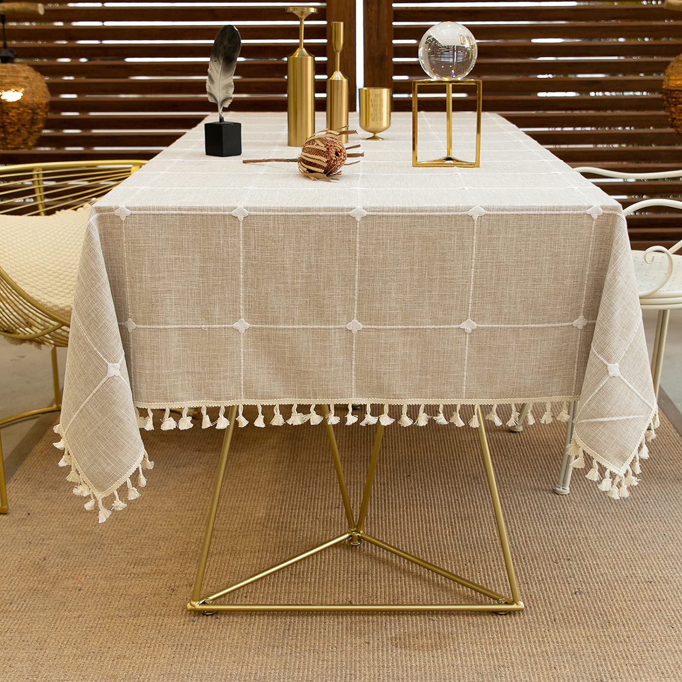 Nappe 135 x 230 cm - En coton et lin - Pour cuisine, salle à manger - Sans plis - Rectangulaire, allongée