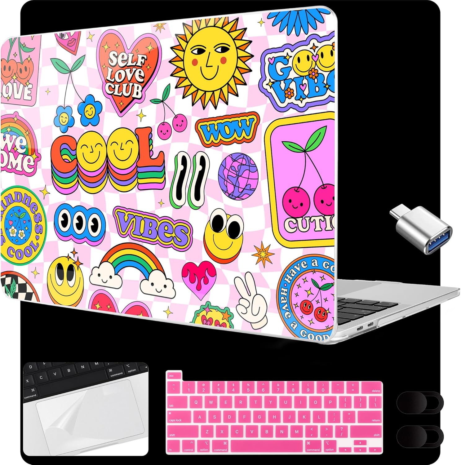 MEEgoodo for MacBook Pro Case 13 inch 2022 2021 2020 A2338 M2/M1 A2251 A2289 with Touch ID,Clear Laptop Hard Shell Cases with Keyboard Webcam Cover & Trackpad Film & Type C Adapter, Cherry Blossoms