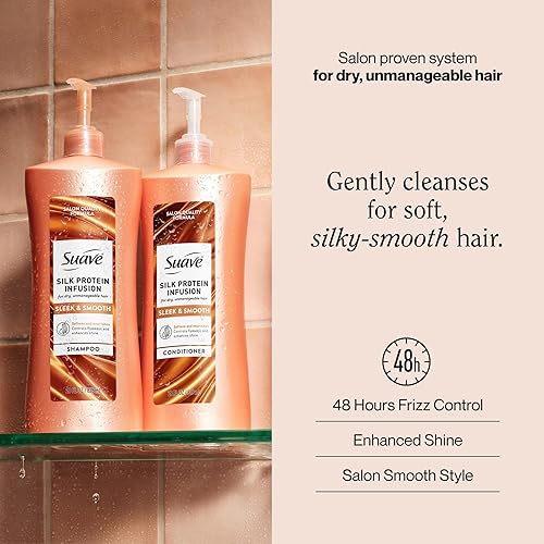 Vista 8 de Suave Champú de infusión de proteína de seda, elegante y suave, para cabello suave y control del encrespamiento, 28 onzas, paquete de 4