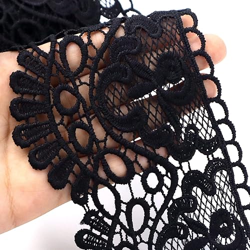 Miniatura 3 de IDONGCAI Corona de Europa negra con patrón de encaje bordado inelástico para manualidades, apliques de boda, vestido, novia, cortina (3.5 pulgadas
