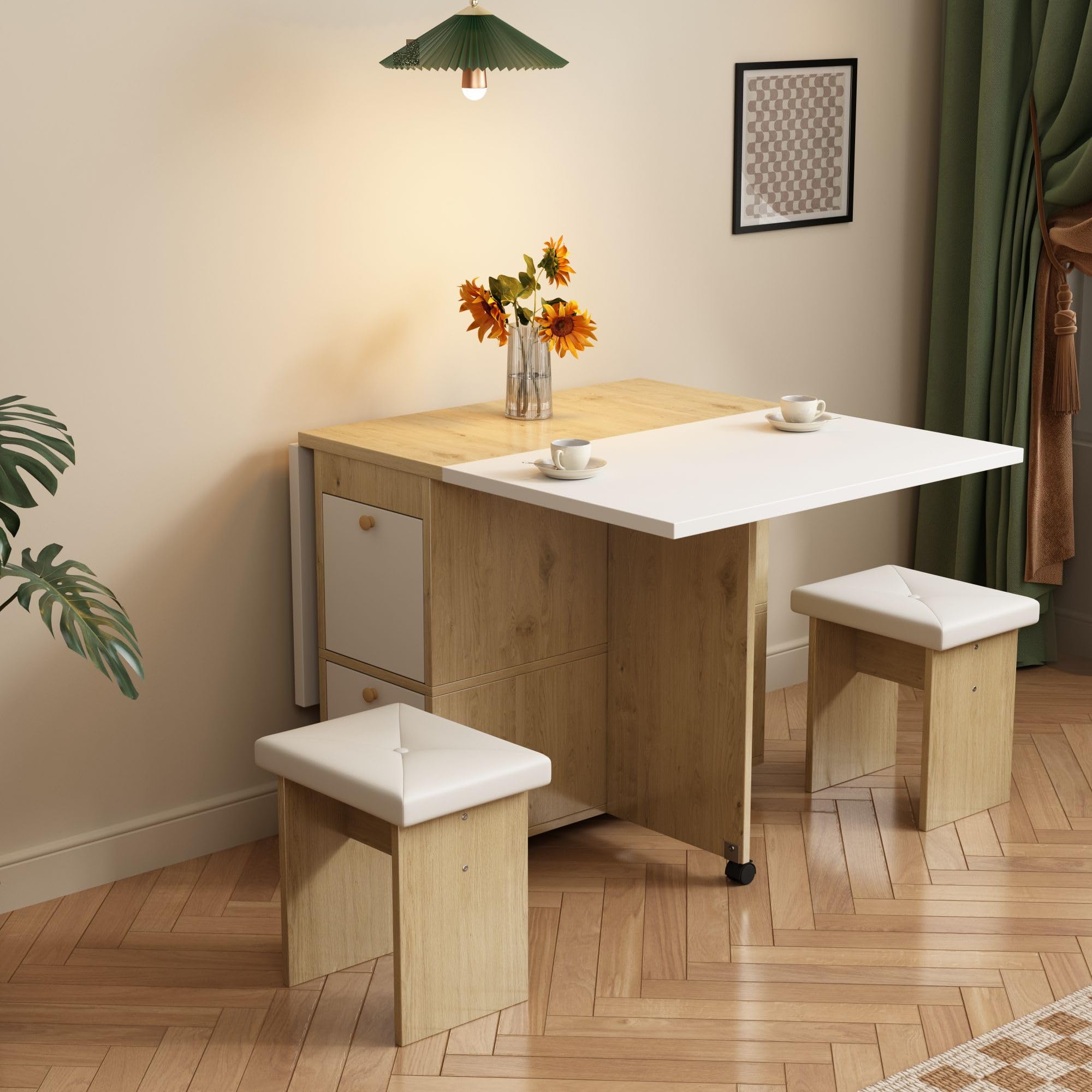Sapgaks Ensemble Table à Manger et Chaises Pliantes 120×80×75cm Blanc Chêne 4 Chaises