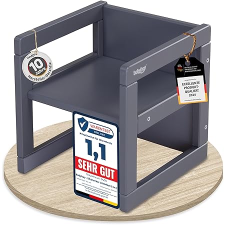 babybay Sitzhocker Littlefoot für Kinder 3-in-1 Stuhl/Tisch, schiefergrau lackiert
