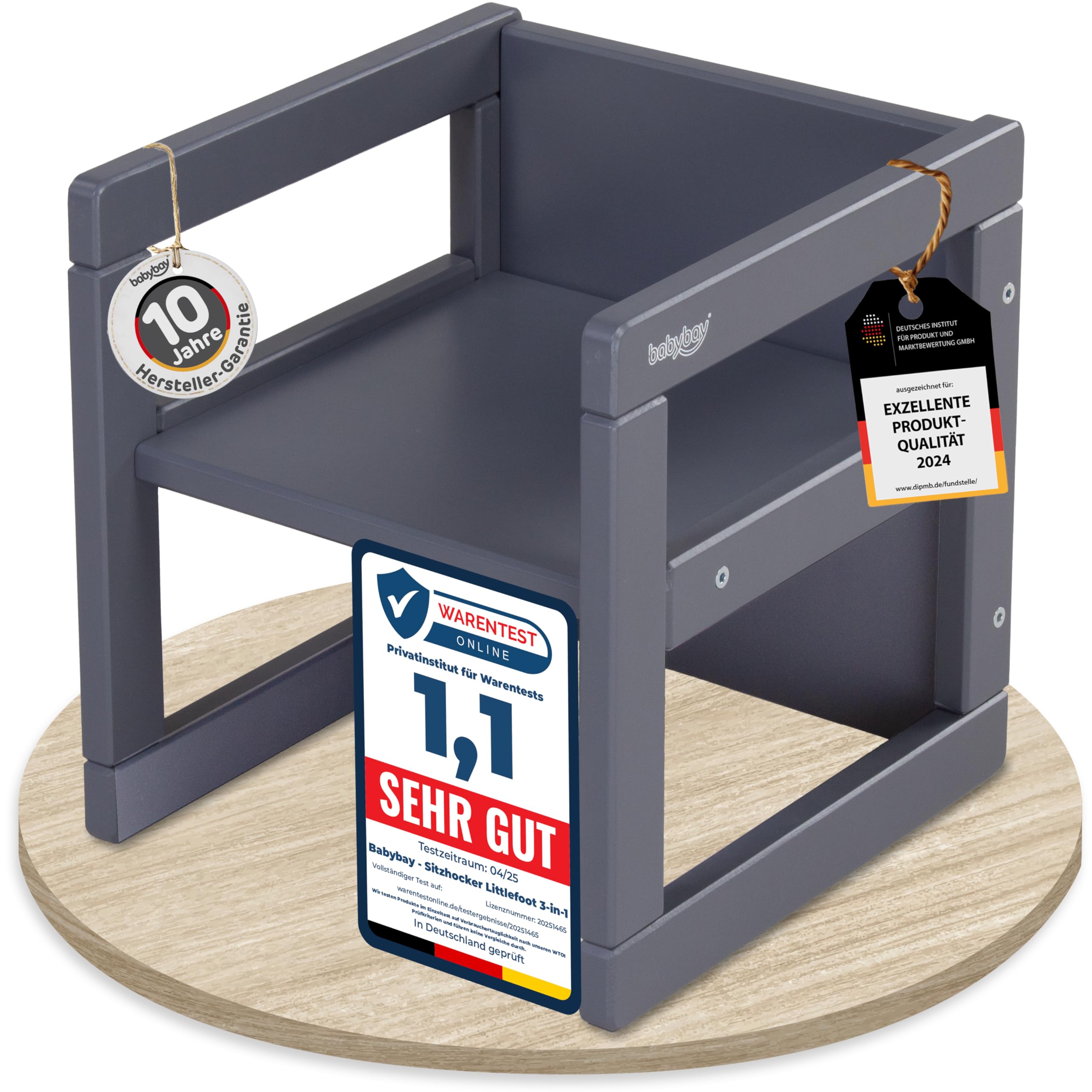 babybay Sitzhocker Littlefoot – 3-in-1 Stuhl/Tisch, schiefergrau lackiert