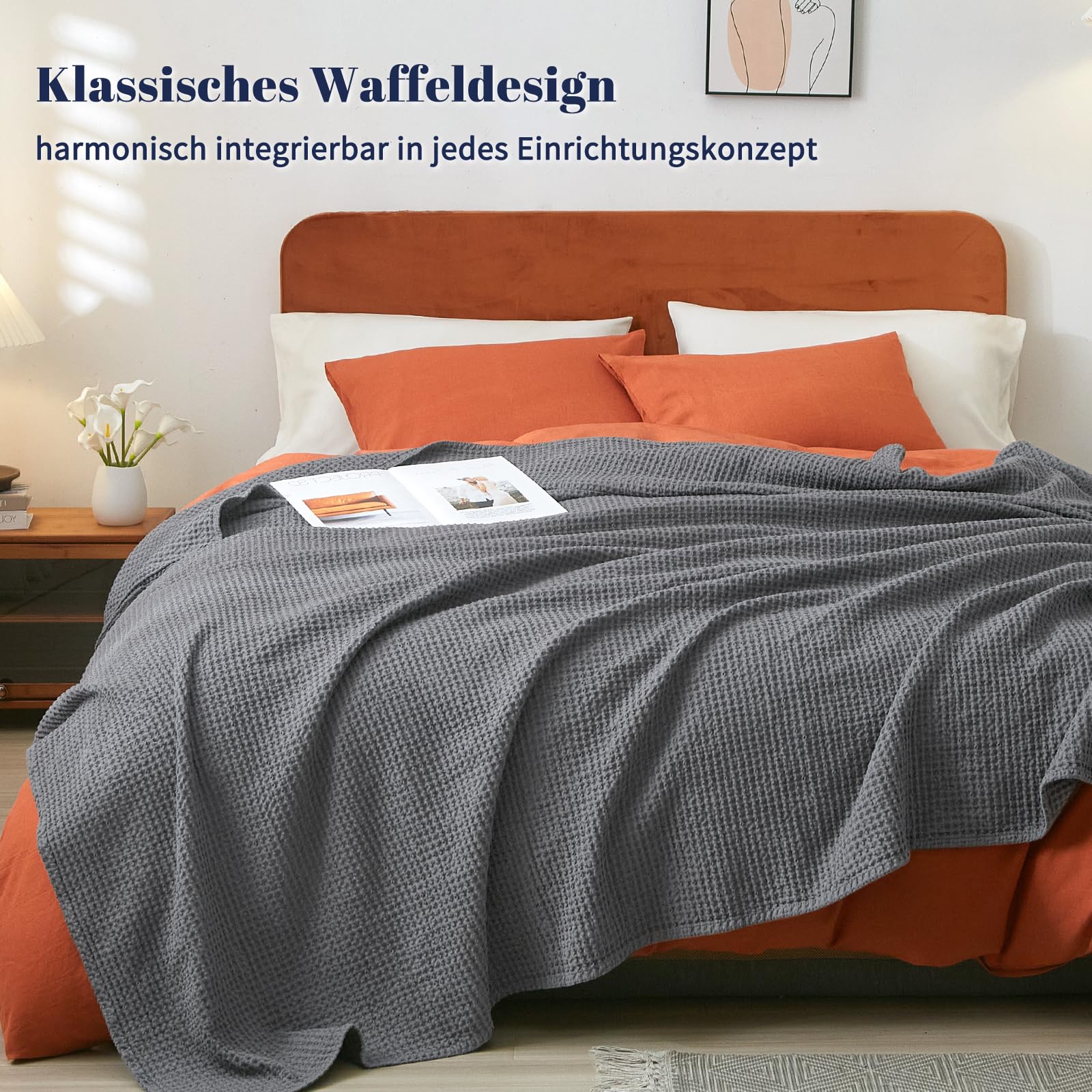 PHF Waffeldecke 150x200cm Baumwolle OEKO-TEX zertifiziert Hotelwäschequalität Anthrazit