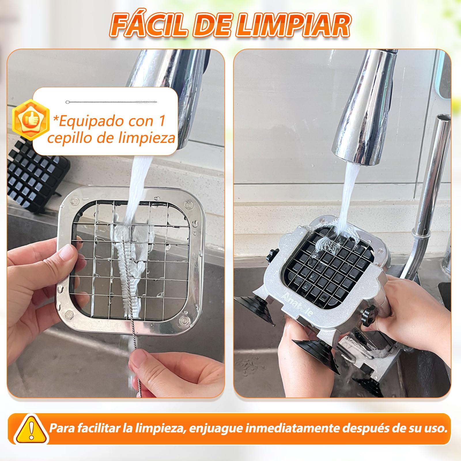 Anatole Cortador de Patatas Fritas Profesional Manual con 13mm Cuchilla | Cuchilla de Acero Inox, Picadora de Papas Finas, 4 Ventosas, Compacto, para Zanahoria Pepino Cebolla, para Cocina de Casa