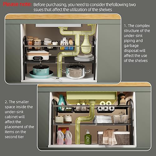 Miniatura 2 de NETEL - Organizador de fregadero de 2 niveles expandible - Repisa ajustable para gabinete inferior con 4 canastas y 4 paneles, estante expandible