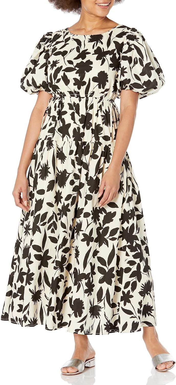 Moon River Womens Floral Print Side Tie Cut-Out Tiered Shirred Midi DressDress