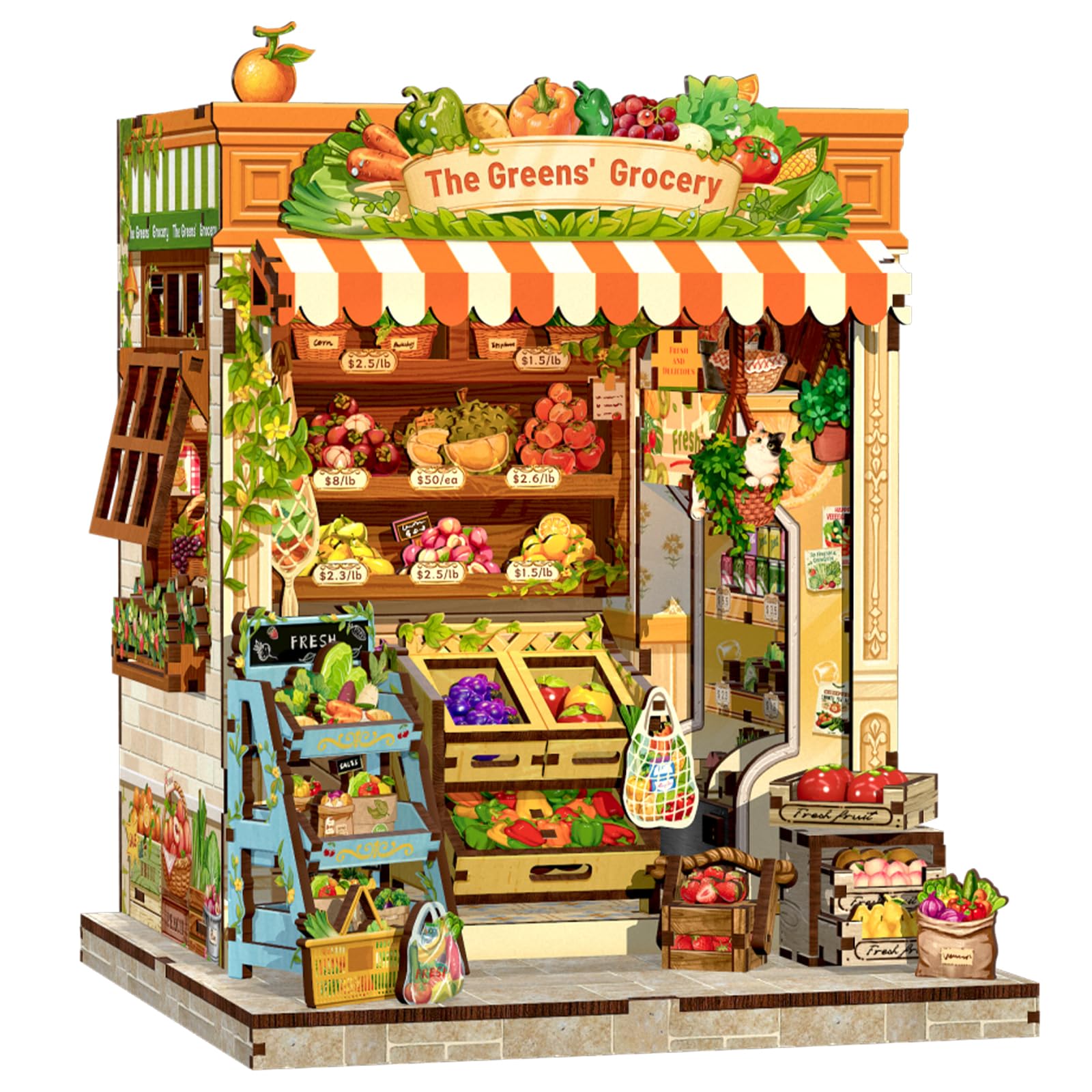 CUTEBEE Book Nook -Puppenhaus Kit Bauen Sie Sich selbst, EIN lebendiges Miniaturhaus von Frische & Liebe, 3D Holz Bookend, Kreative Bücherregal Dekoration, Geschenke（The Greens' Grocery）
