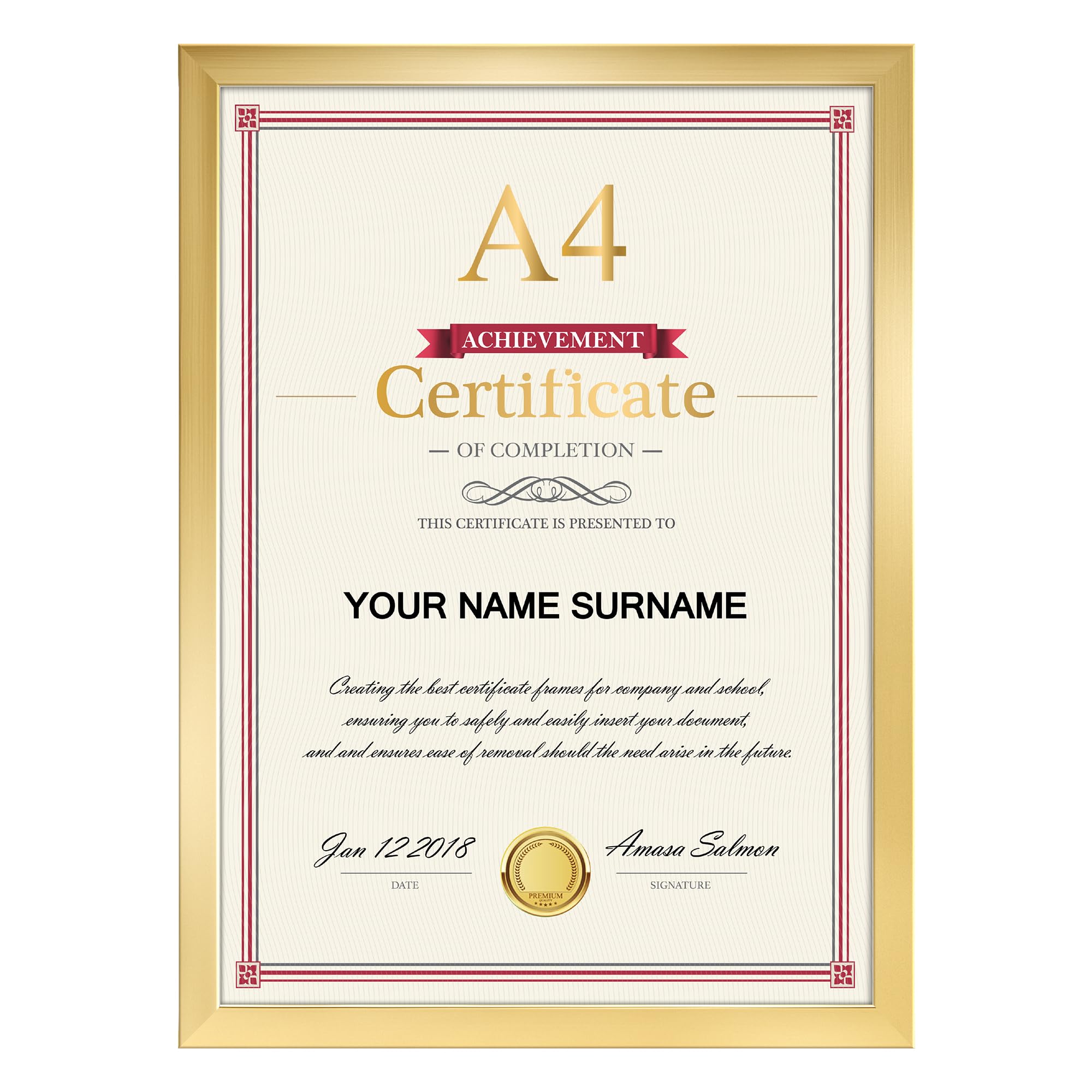 Giftgarden 額縁 a4 賞状 ゴールド 額 フォト フレーム 壁掛け スタンド 写真 感謝状 記念日 贈り物 1枚 金