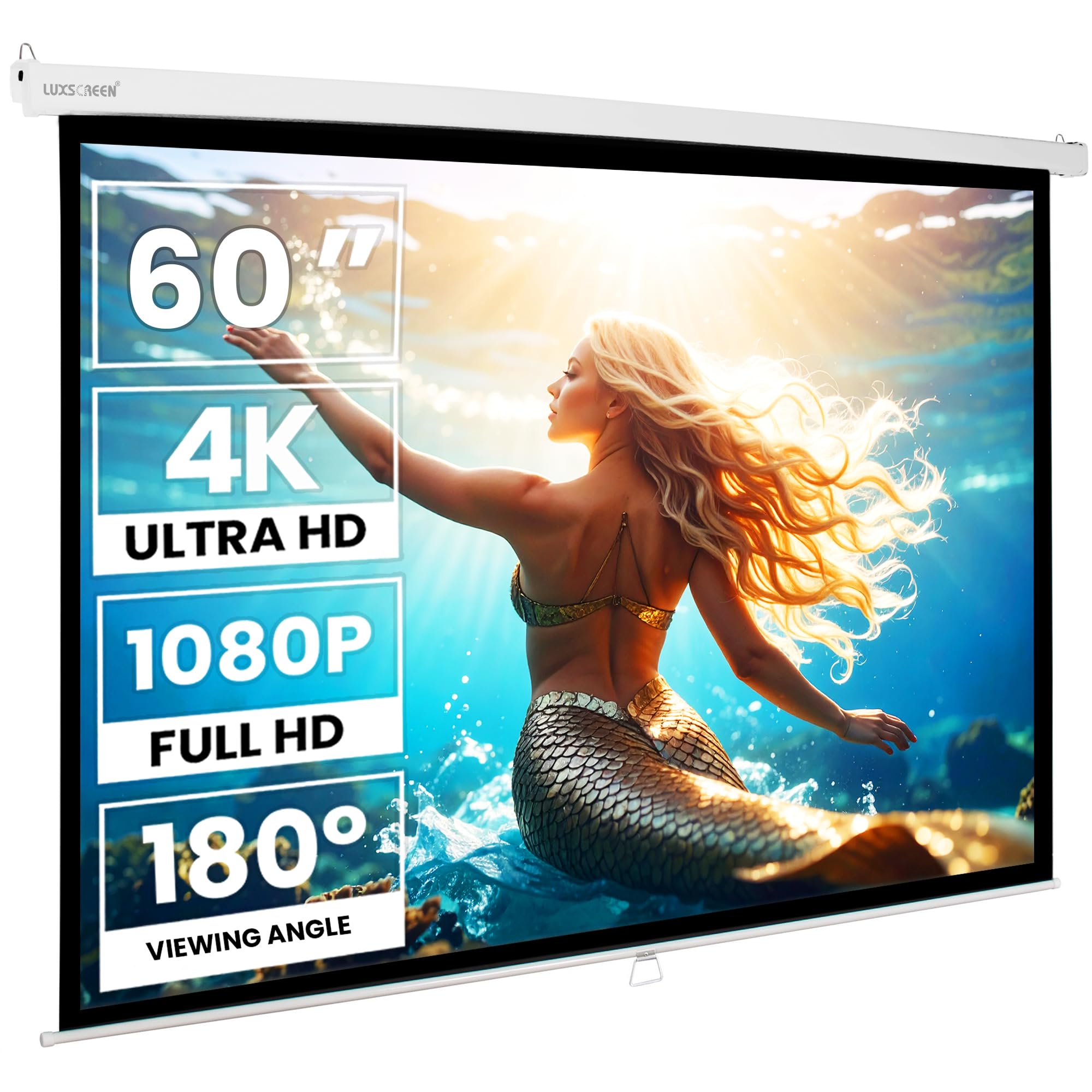 Écran de projection manuel mural Luxscreen Surface blanche mate haute luminosité pour projecteur Compatible 4K 1080p Convient pour 4:3 et 16:9 Bord noir (60 pouces 16:9 Pro)