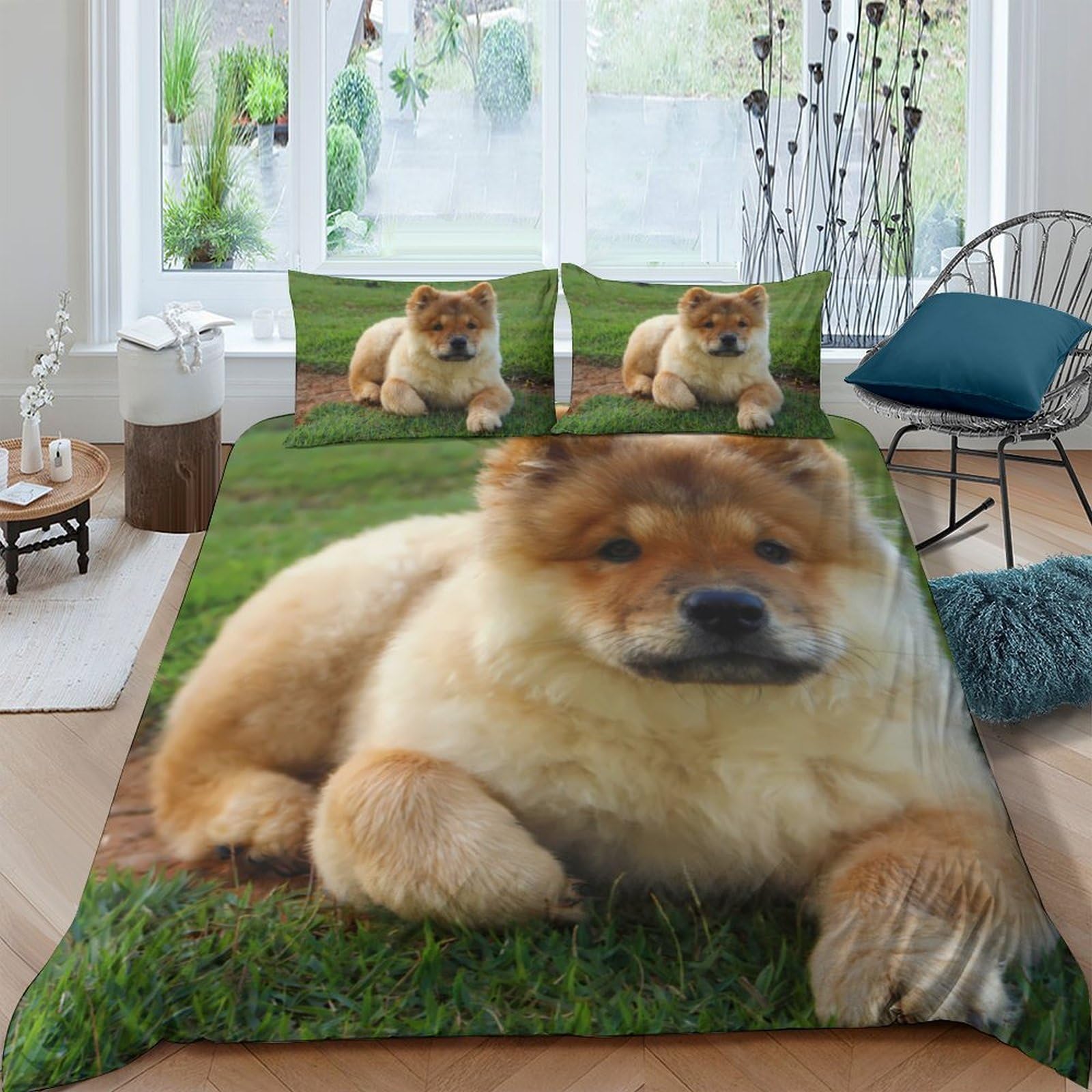 Ctjqhvkz Style-5 3D Printed Lying Chow Chow Dog Fitted Sheet Microfiber Soft Anti-Slip Bed Cover For Bedroom Dorm Mattress Decor Single（135X200cm）
