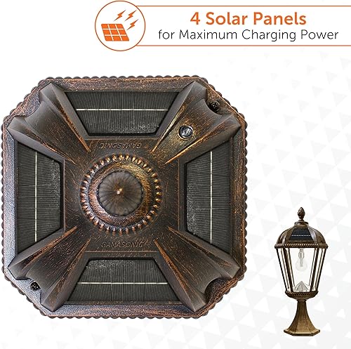 Miniatura 8 de Gama Sonic Luz solar para exteriores con base de muelle, aluminio con acabado de bronce envejecido y vidrio biselado, bombilla real de 120 lúmenes,
