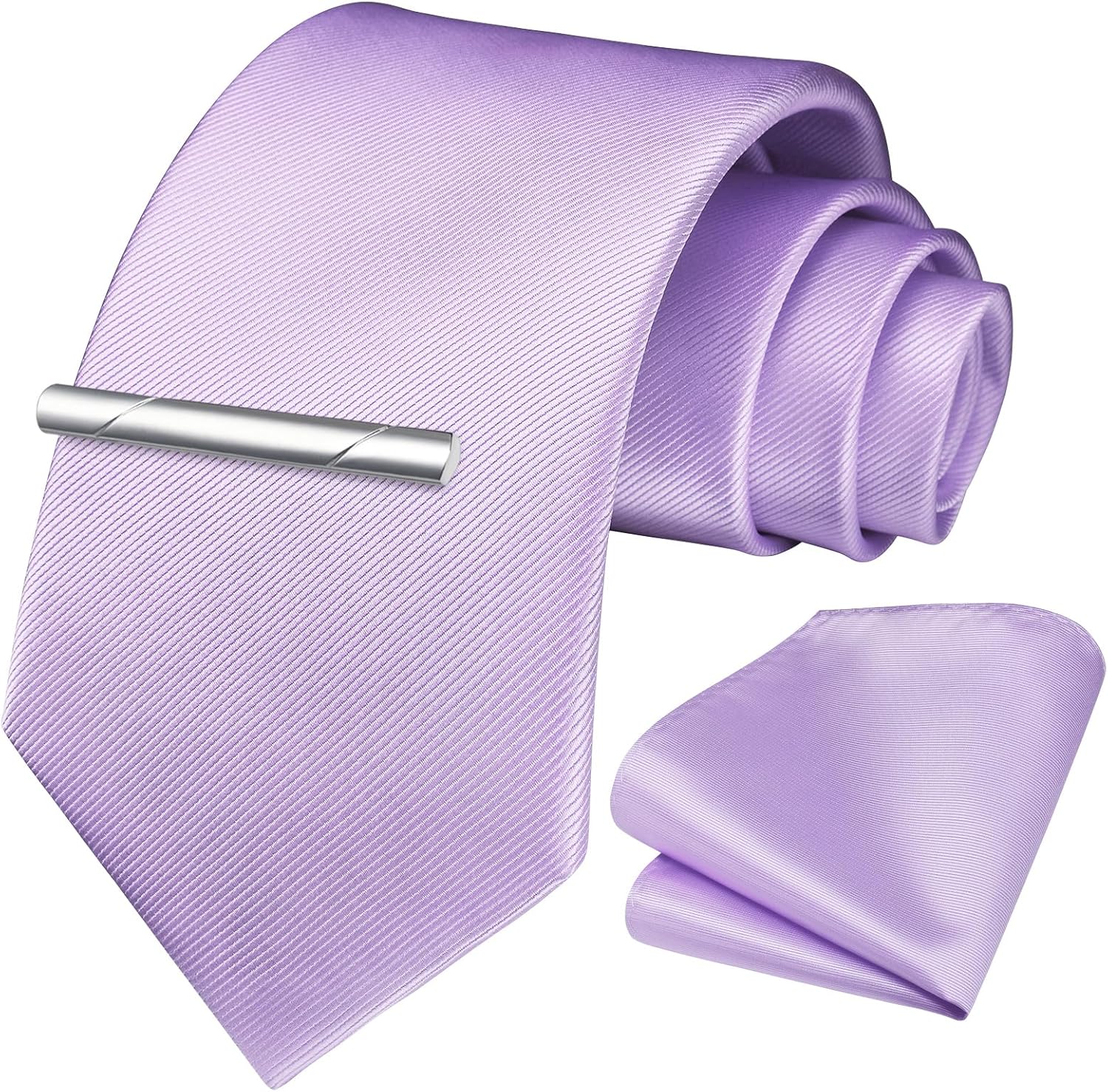 HISDERN Mens Ties Solid Color Wedding Ties and Pocket Square Neckties Clip Sets Business Formal Satin Ties for Men - Image 2