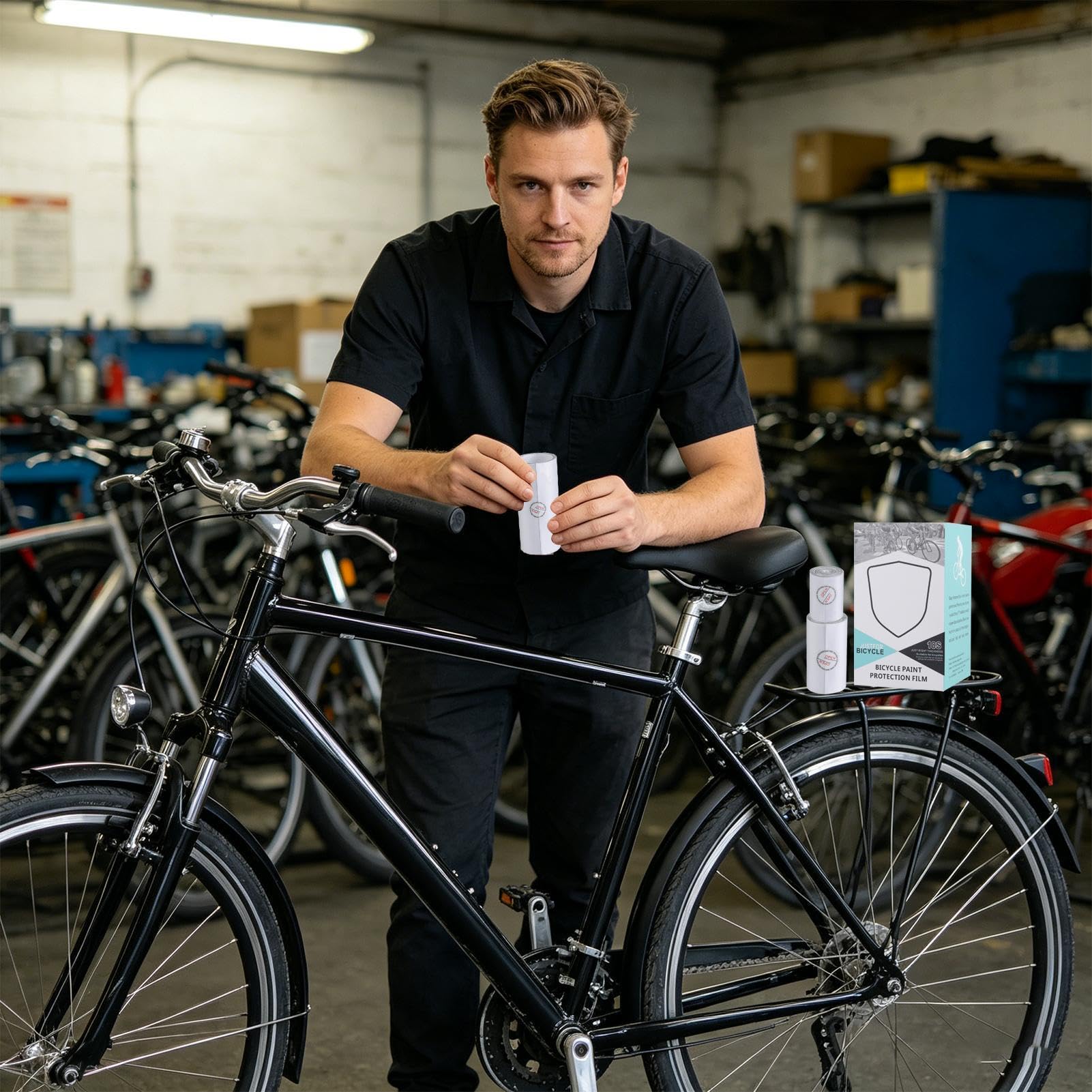Nastro protettivo per bici, Scudo in PVC trasparente per deflessione degli impatti, Materiale antigraffio in PVC trasparente con funzione di rimozione senza residui, Avvolgimento bici pe