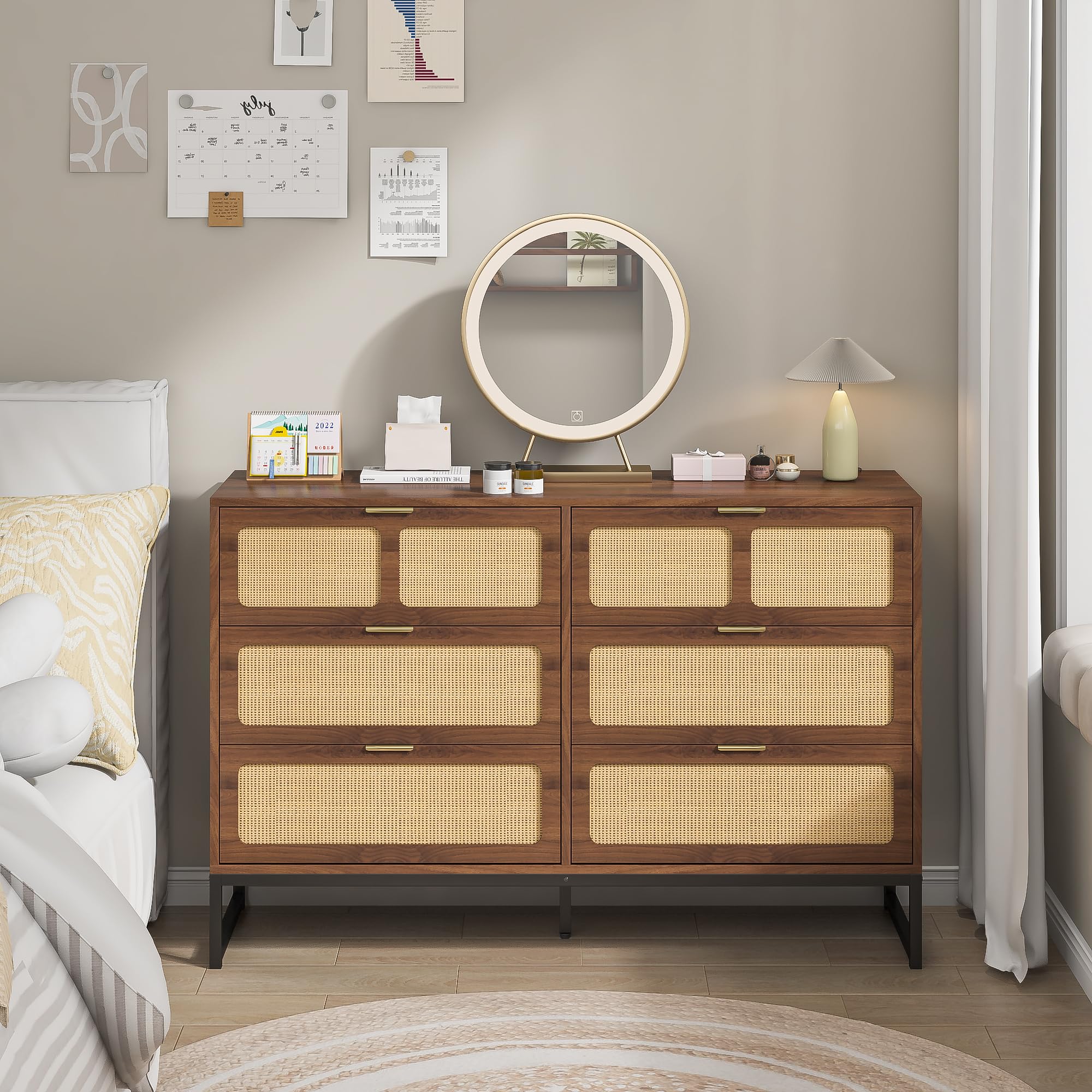 Amazon.com: Furtivusia Rattan 6 Drawer Dresser Mid Century Modern Dresser Chest of Drawers Boho Farmhouse 6 Drawer Cabinet with Wide Drawers Metal Legs Storage Dressers Chest for Bedroom, Living Room (Walnut) : Amazon.com: Furtivusia Rattan 6 Drawer Dresser Mid Century Modern Dresser Chest of Drawers Boho Farmhouse 6 Drawer Cabinet with Wide Drawers Metal Legs Storage Dressers Chest for Bedroom, Living Room (Walnut) :